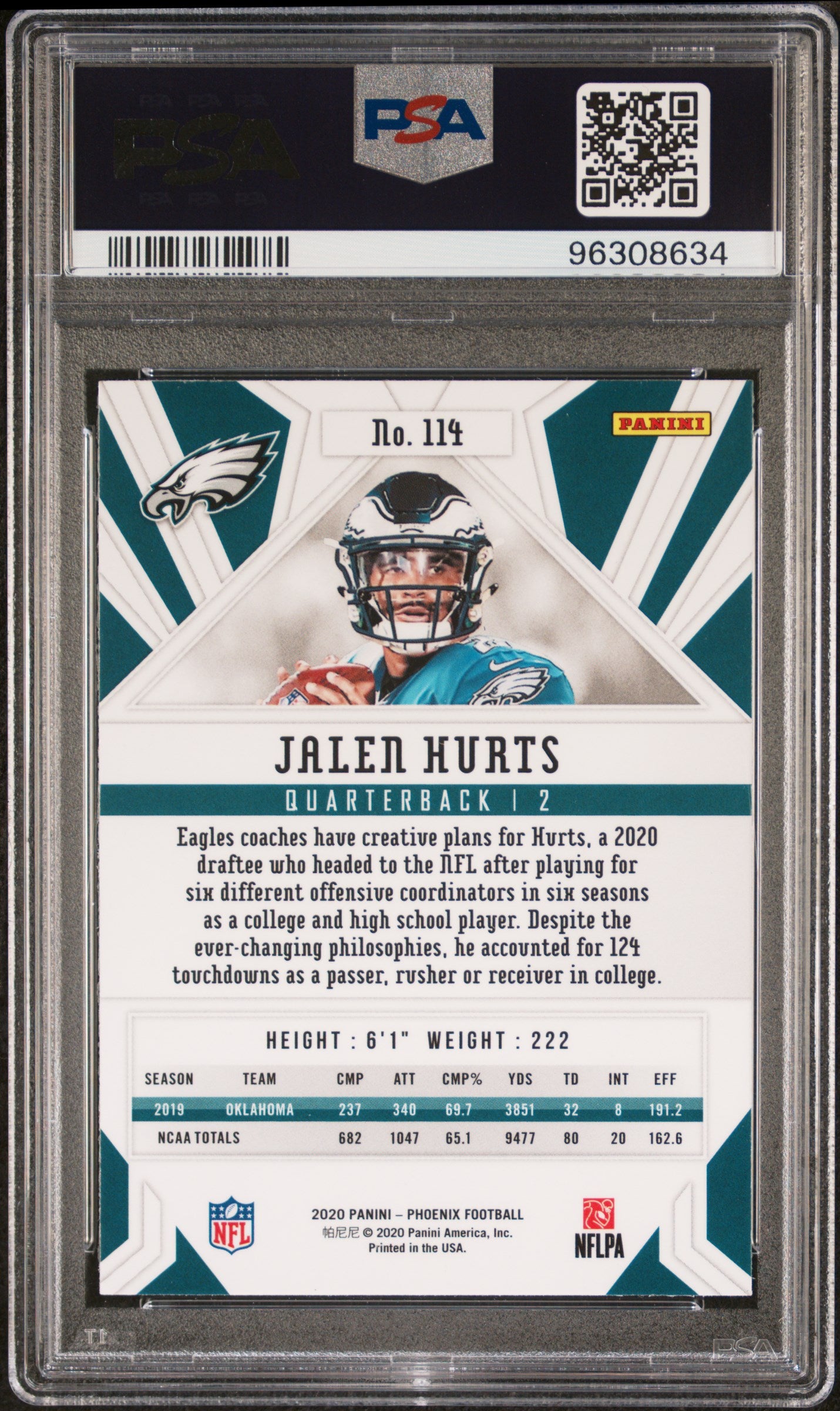 2020 Panini Phoenix Fire Burst Jalen Hurts #114 PSA 10
