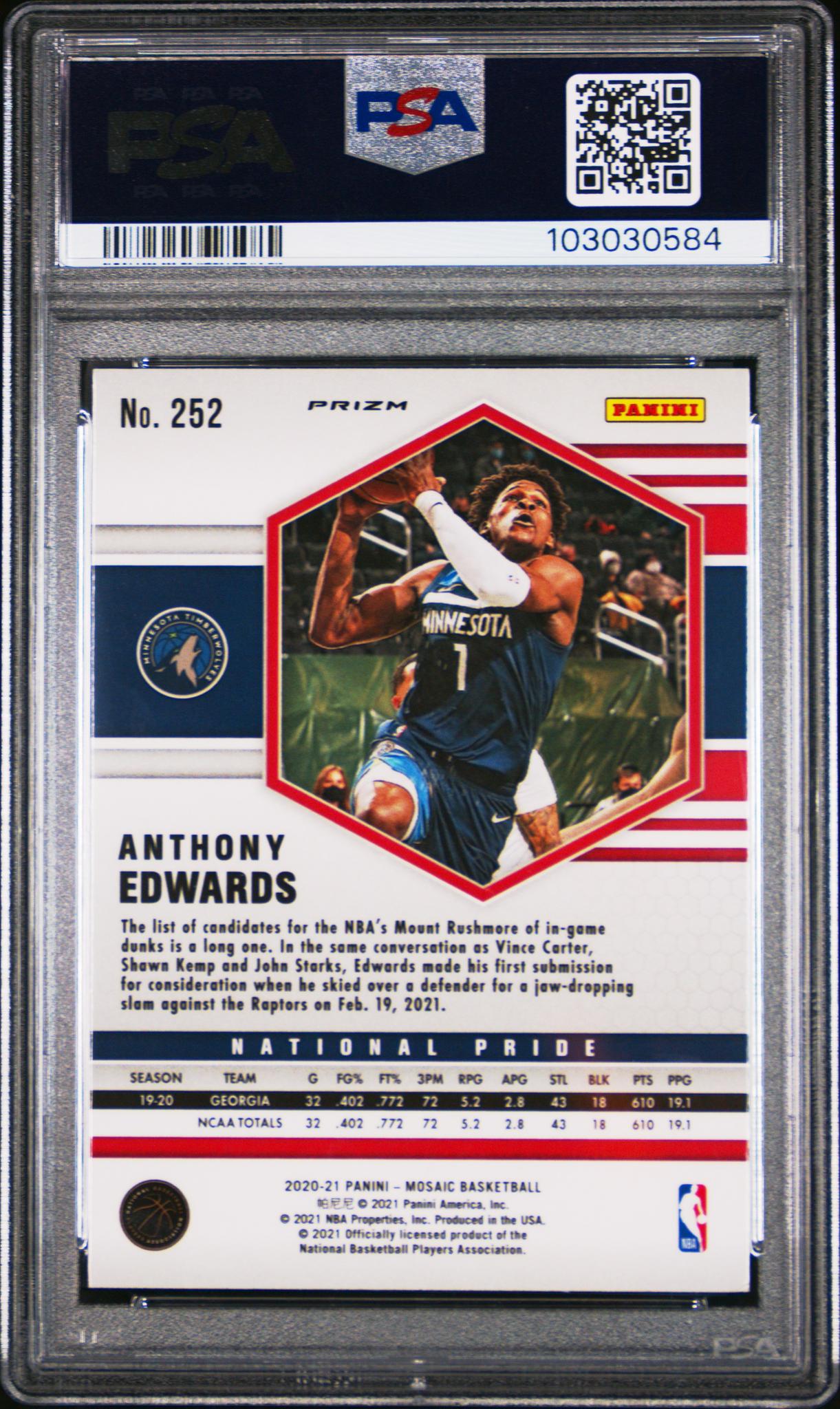 2020 Panini Mosaic Orange Reactive Mosaic Anthony Edwards #252 PSA 9