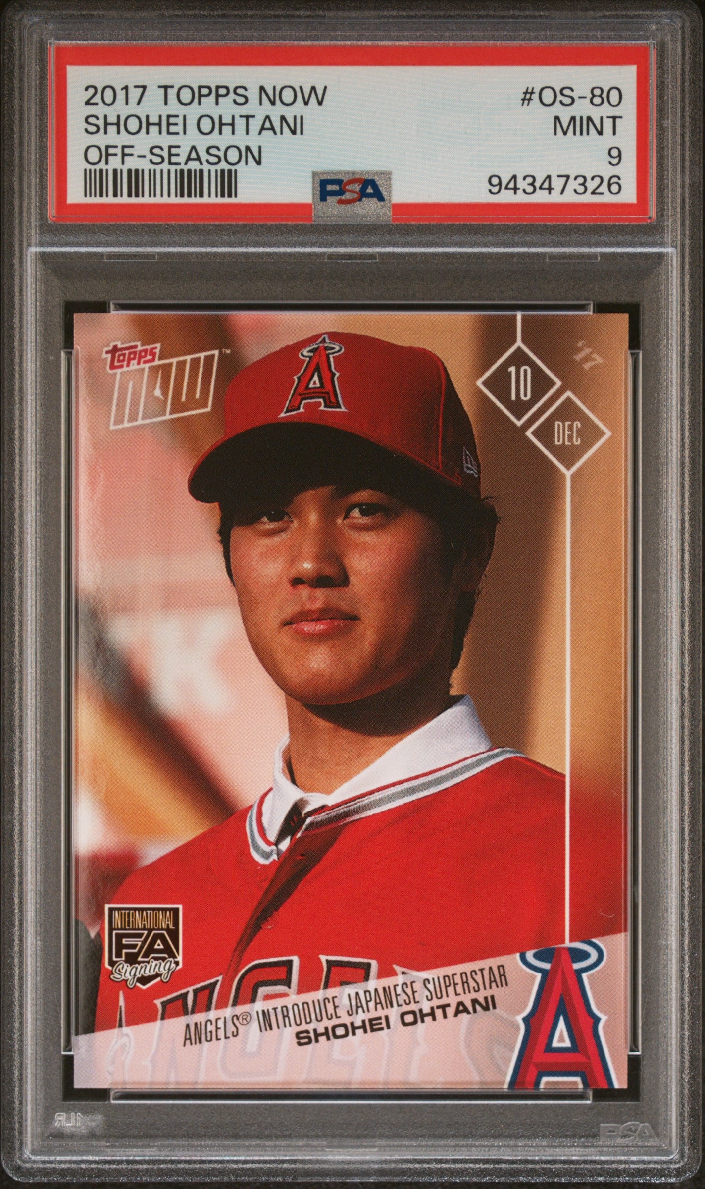 2017 Topps Now Off Season Shohei Ohtani #OS80 PSA 9