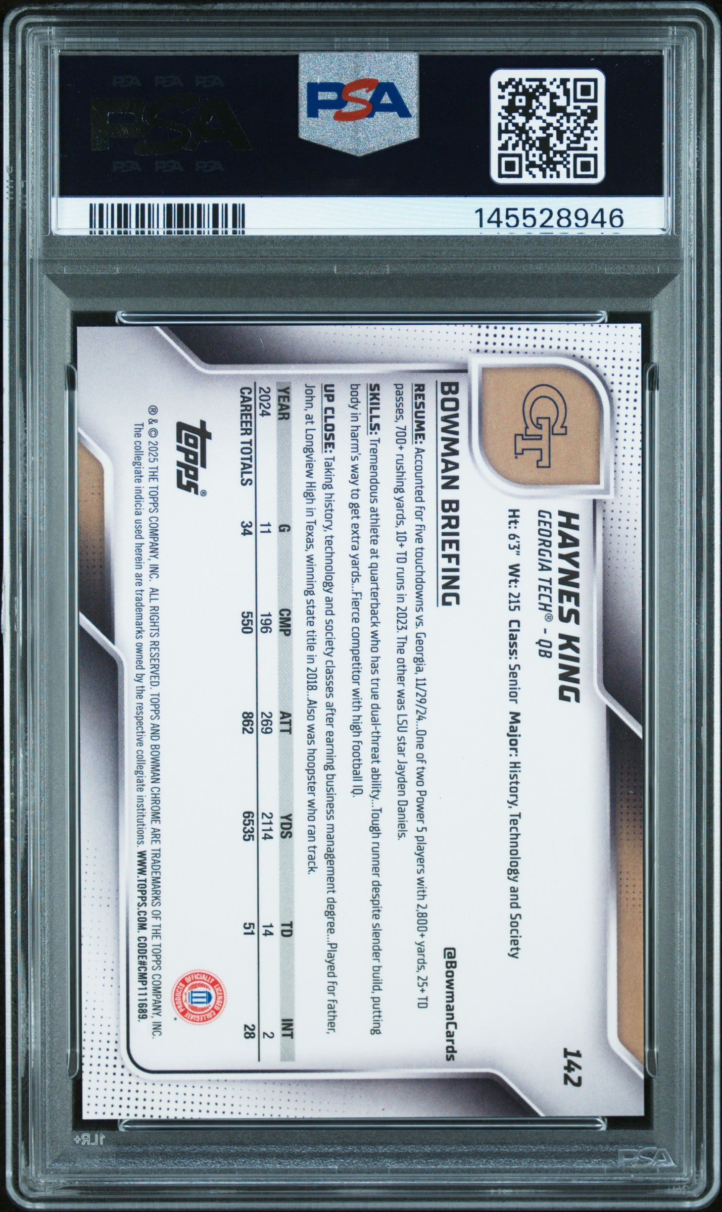2025 Bowman University Chrome Red Refractor Haynes King #142 /5 PSA 10