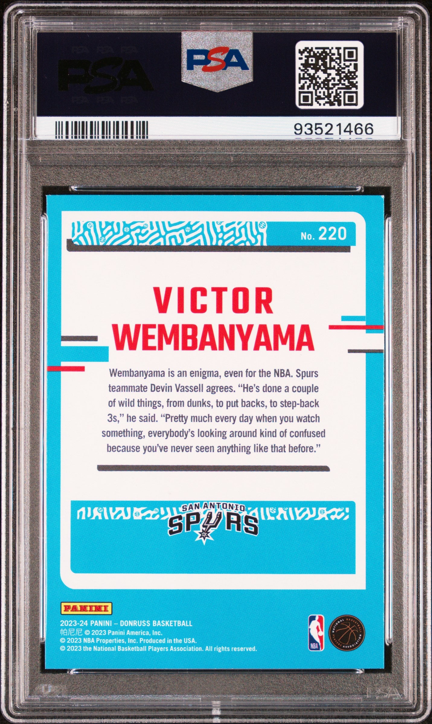 2023 Panini Donruss Rated Rookie Victor Wembanyama #220 PSA 8