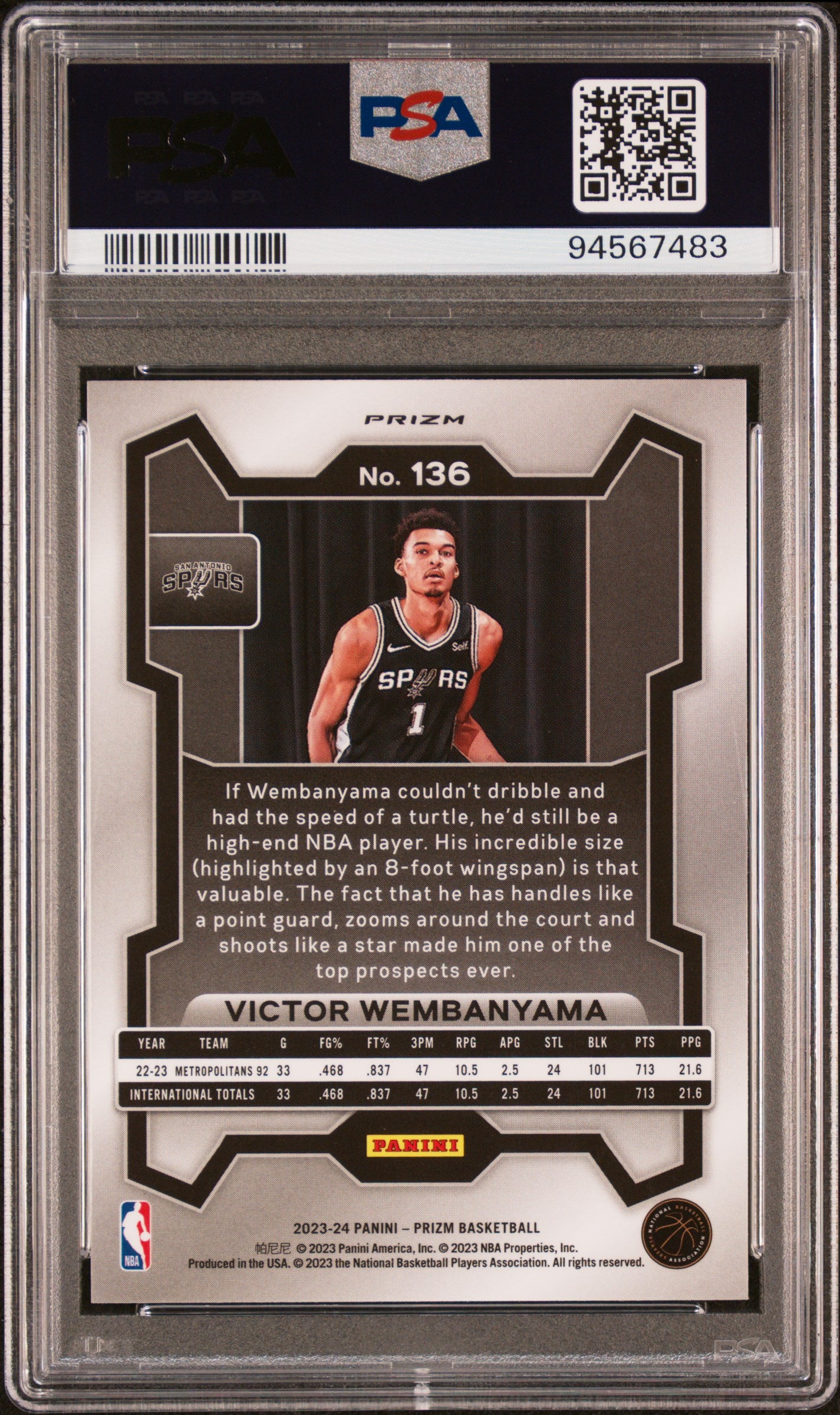 2023 Panini Prizm Green Prizm Victor Wembanyama #136 PSA 10