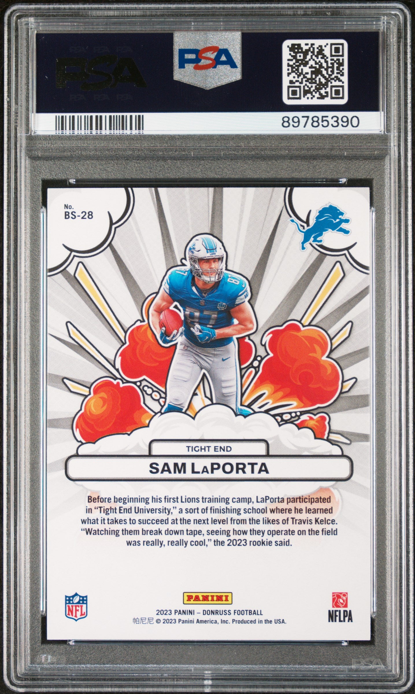 2023 Donruss Bomb Squad Sam Laporta #28 PSA 10