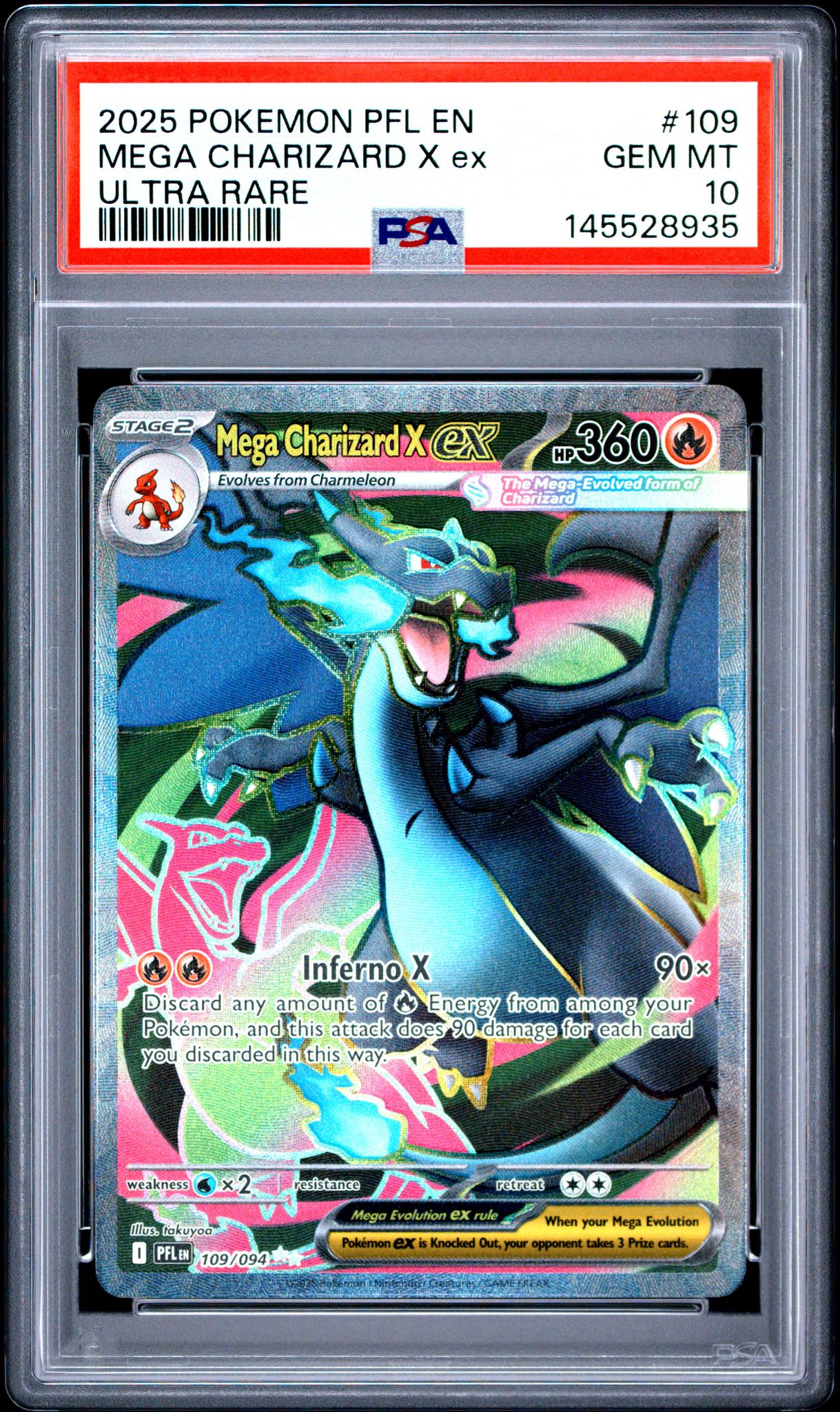 2025 Pokemon Mega Evolution Phantasmal Flames Ultra Rare Mega Charizard X Ex #109 PSA 10
