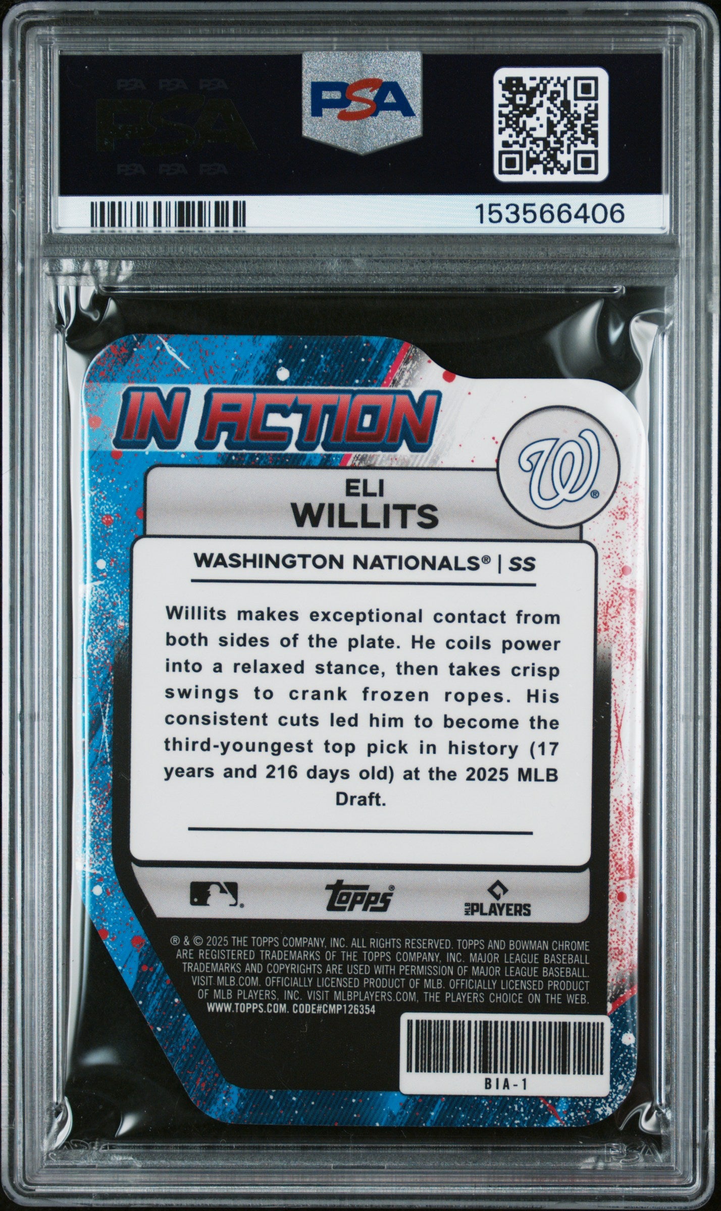 2025 Bowman Draft Mega Box Mega Box Bowman In Action Pink Ref Eli Willits #1 /199 PSA 10