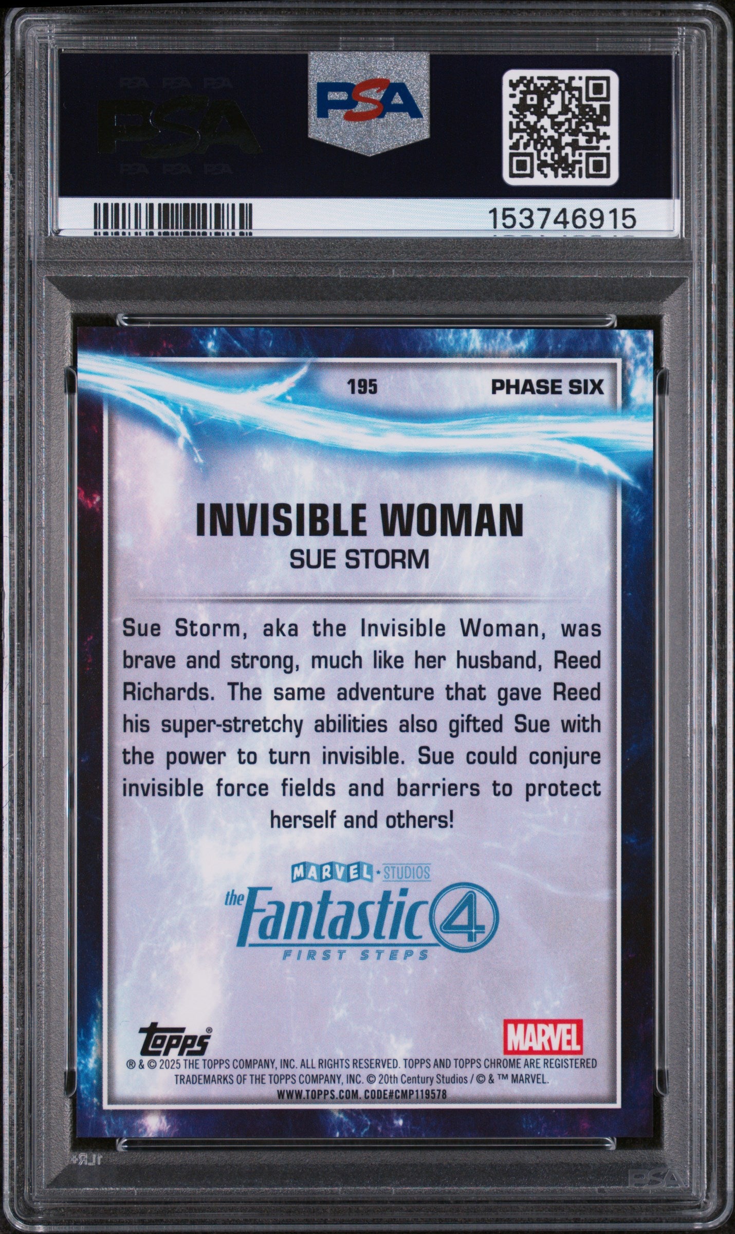 2025 Topps Marvel Studios Chrome Orange Refractor Invisible Woman #195 /25 PSA 10