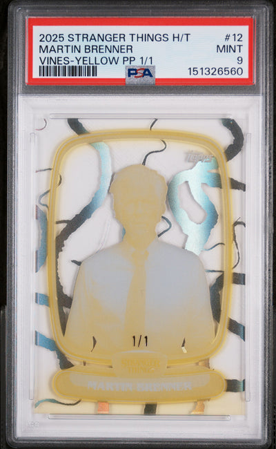 2025 Topps High Tek Stranger Things Martin Brenner #12 Vines-Yellow 1/1 PSA 9