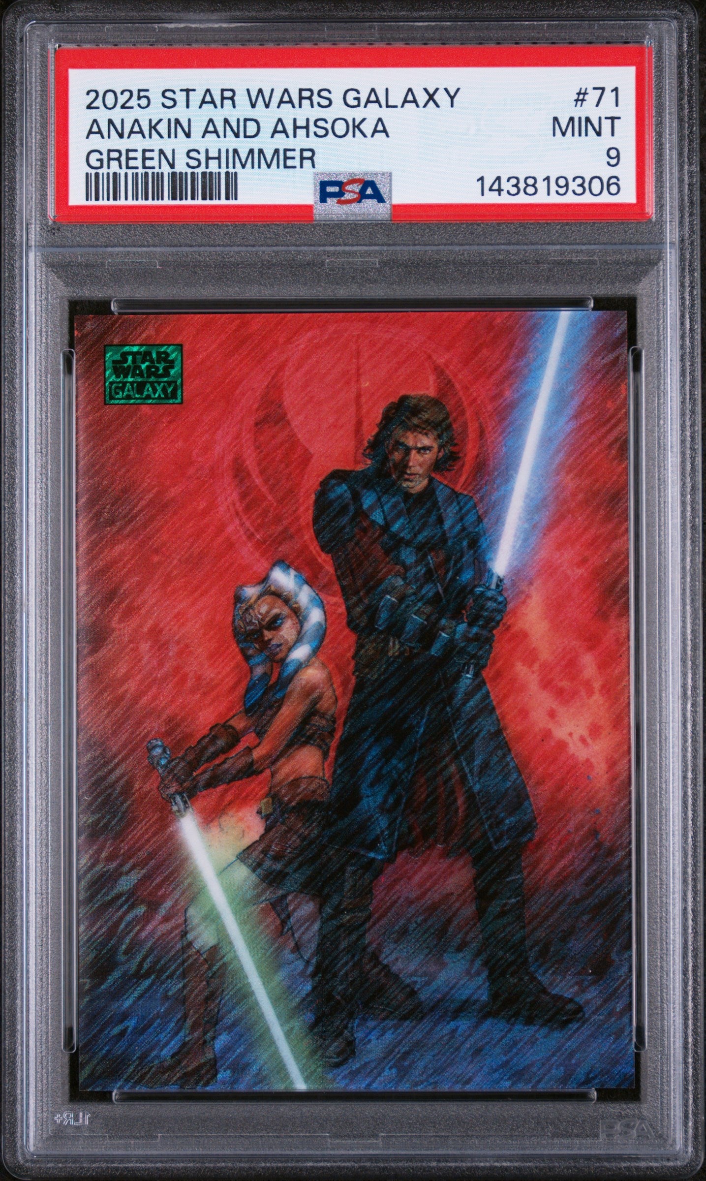 2025 Topps Chrome Star Wars Galaxy Green Shimmer Anakin and Ahsoka #71 /199 PSA 9