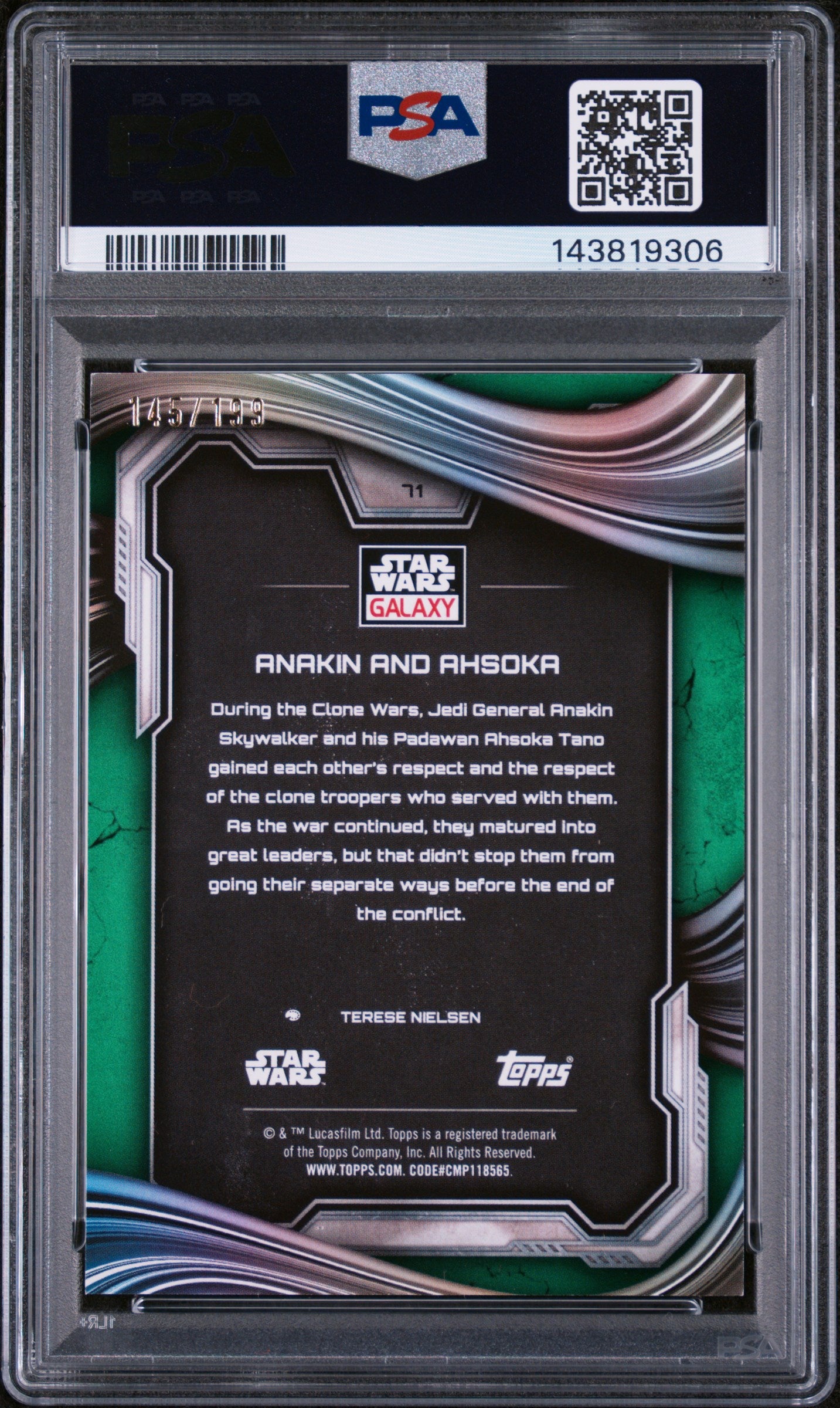 2025 Topps Chrome Star Wars Galaxy Green Shimmer Anakin and Ahsoka #71 /199 PSA 9