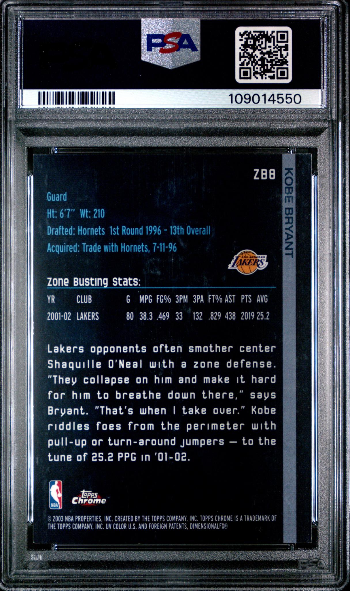2002 Topps Chrome Zone Busters Kobe Bryant #ZB8 PSA 8