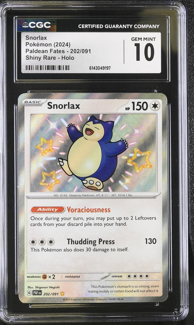 Pokémon Paldean Fates Snorlax #202/091 Shiny Rare Holo CGC 10