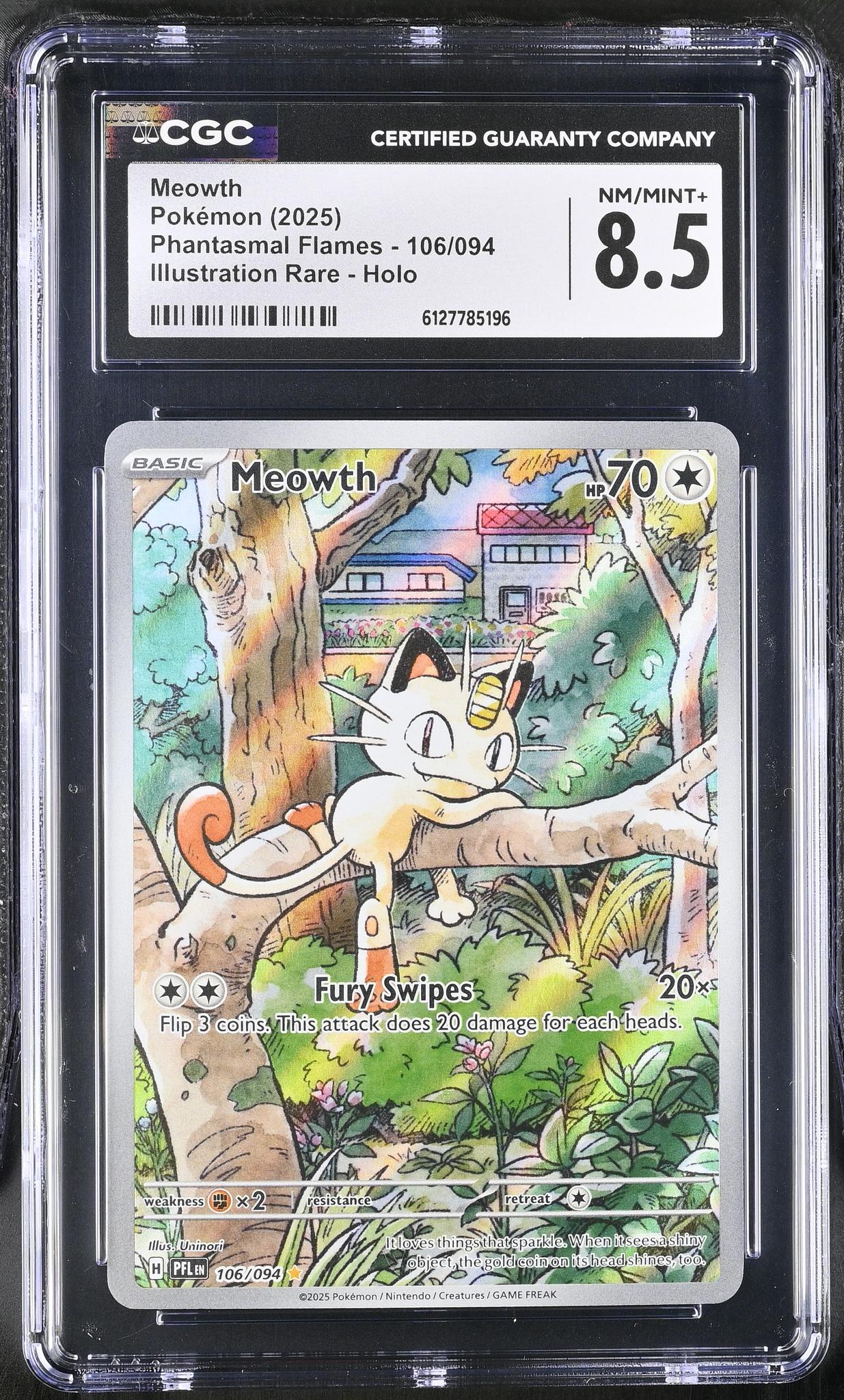 2025 Pokemon #106/094 Meowth Phantasmal Flames CGC 8.5