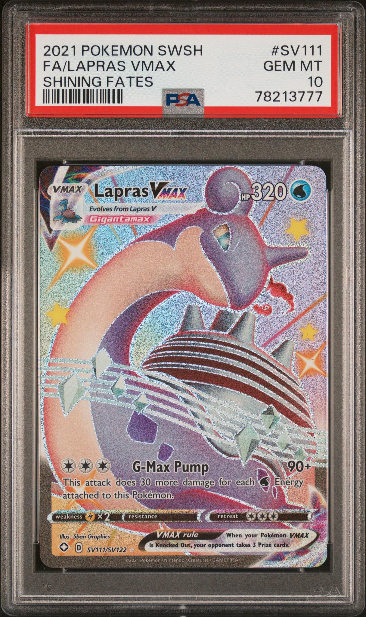 2021 Pokemon Sword and Shield Shining Fates Shiny Vault Lapras Vmax #SV111 PSA 10