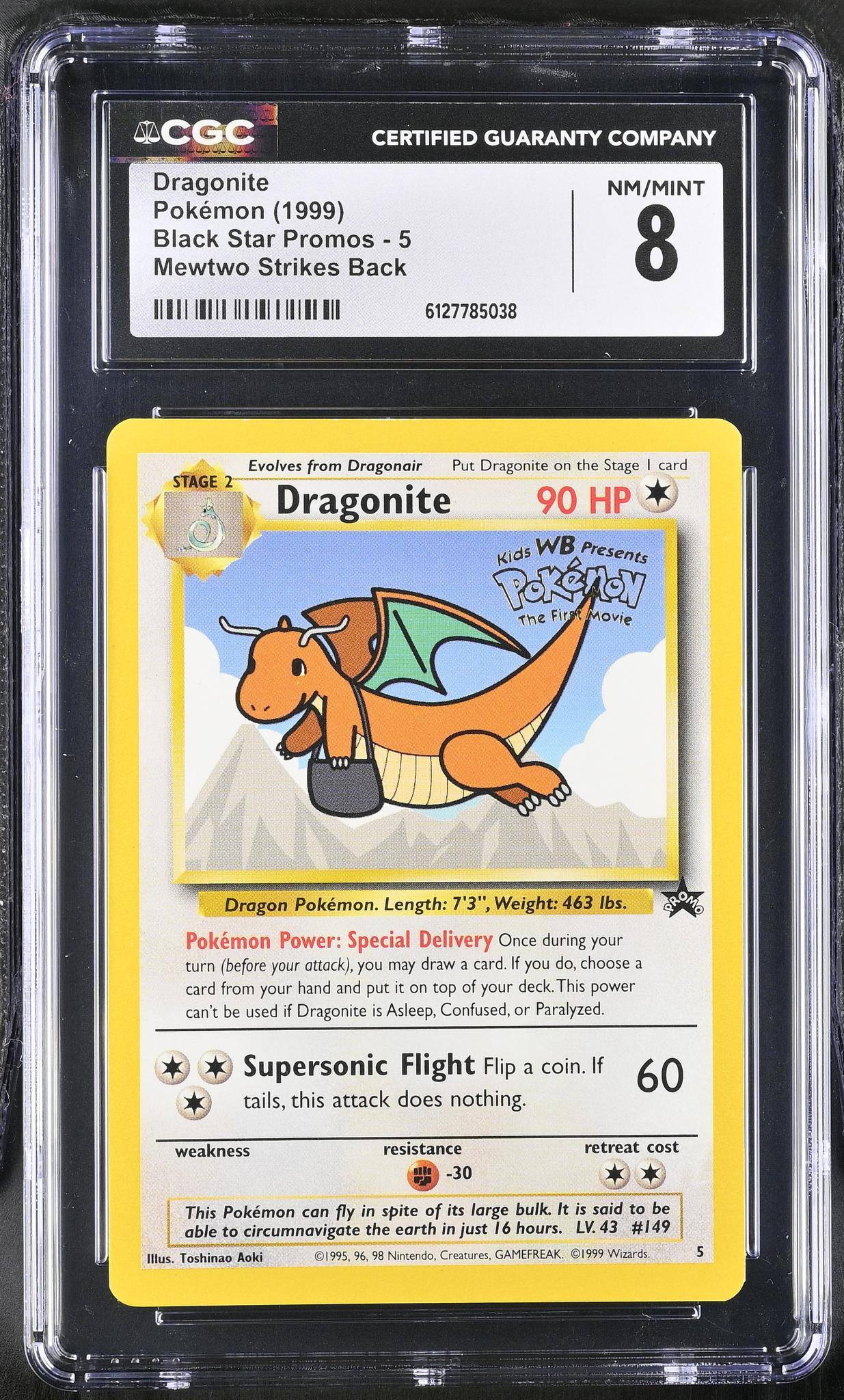1999 Pokemon #5 Dragonite Black Star Promos CGC 8