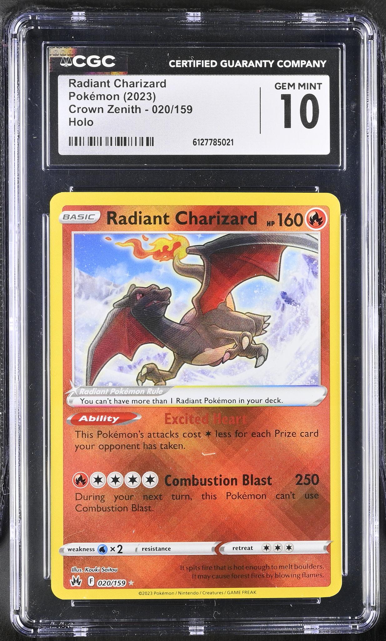 2023 Pokemon #020/159 Radiant Charizard Crown Zenith CGC 10