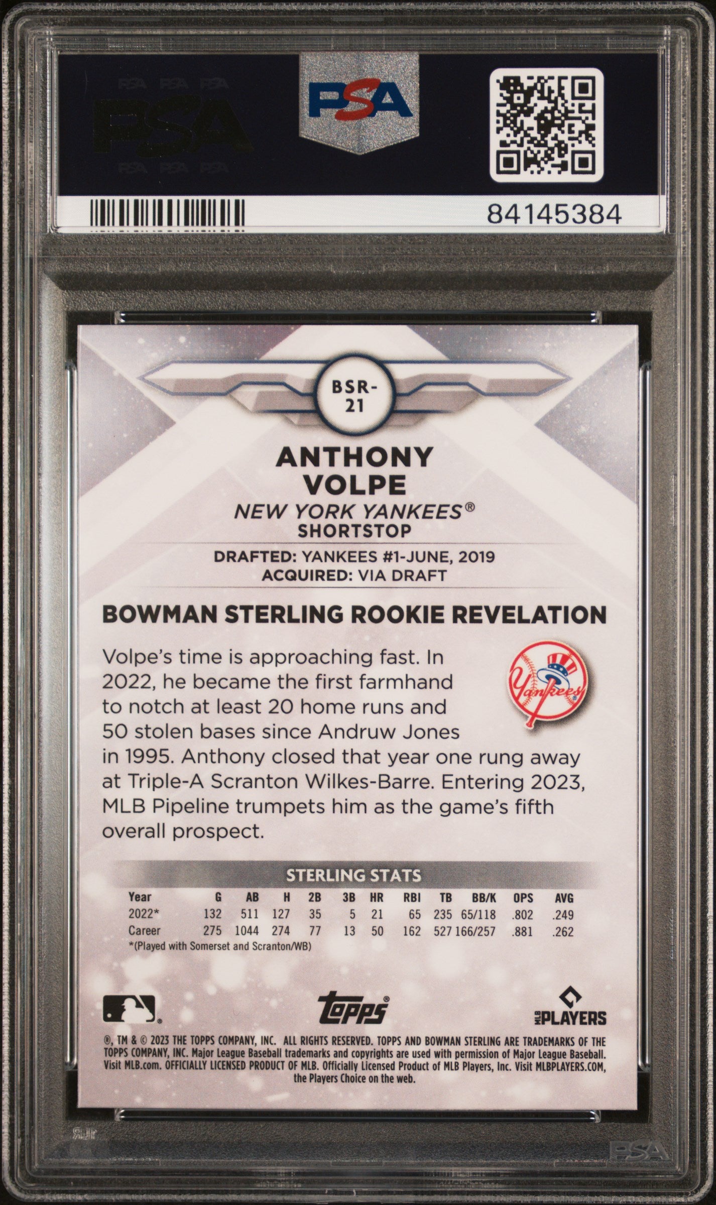 2023 Bowman Sterling Rookie Revelation Anthony Volpe #BSR21 PSA 10