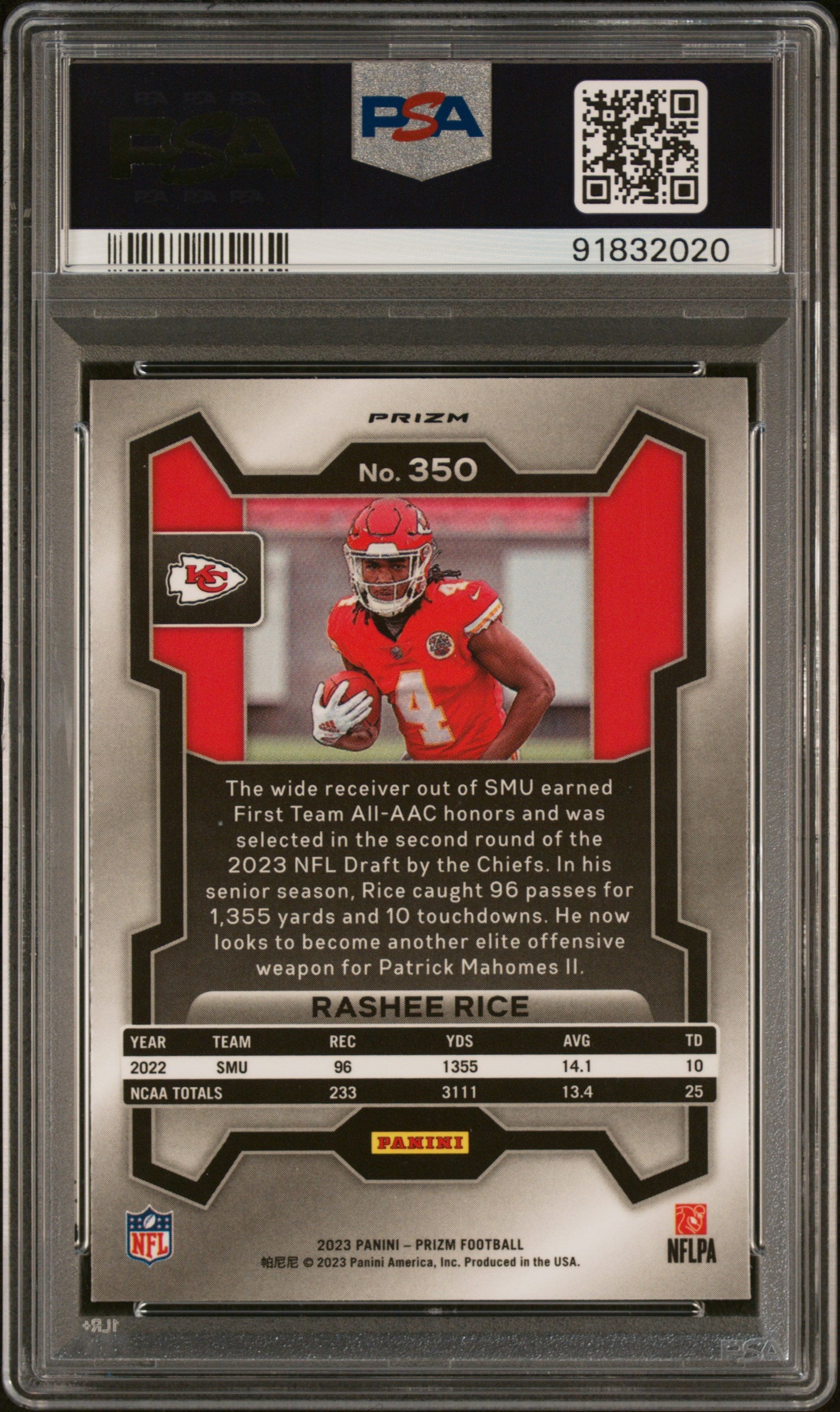 2023 Panini Prizm Red Sparkle Rashee Rice #350 PSA 9