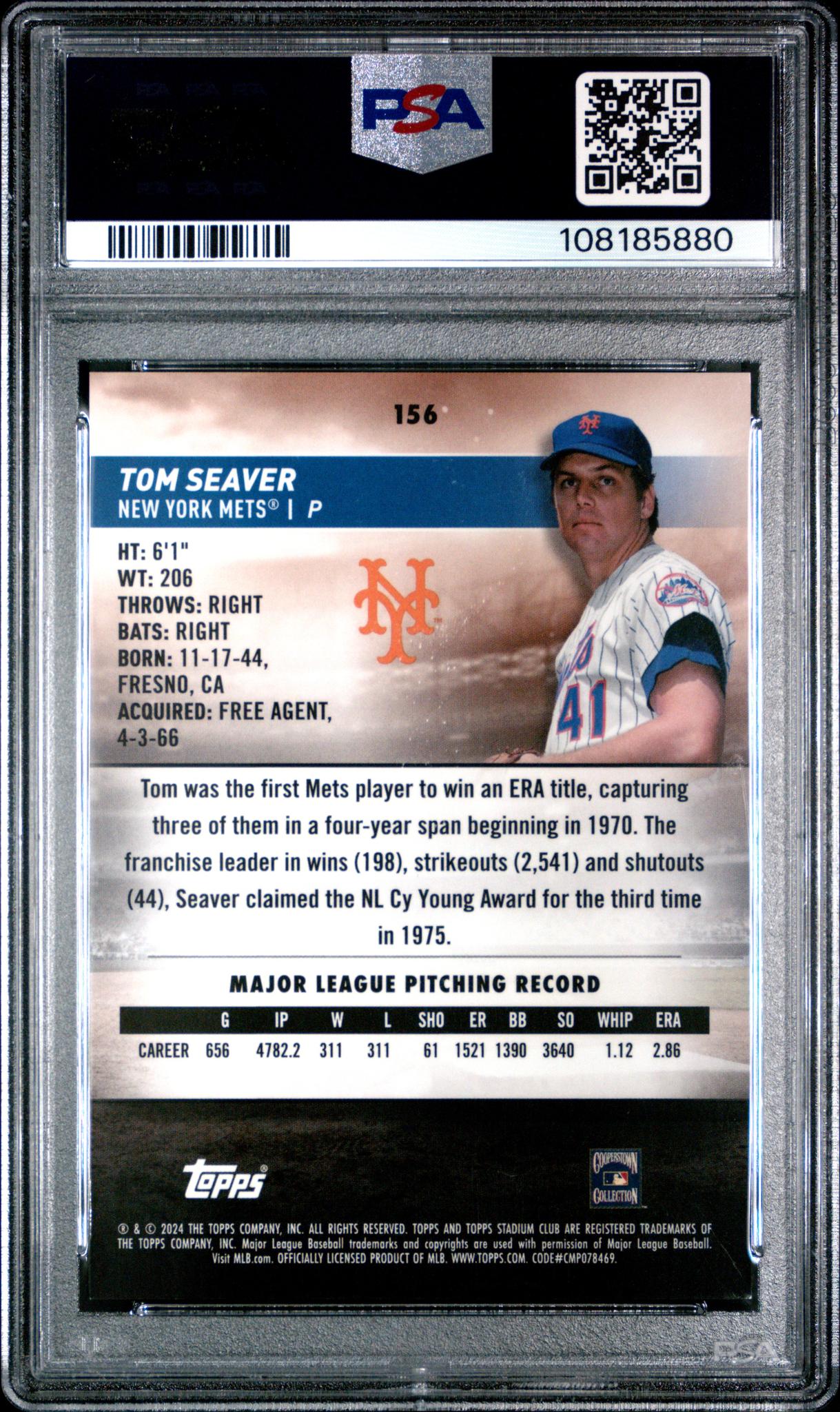 2024 Topps Stadium Club Chrome-Pearl White Refractor Tom Seaver #156 /30 PSA 9
