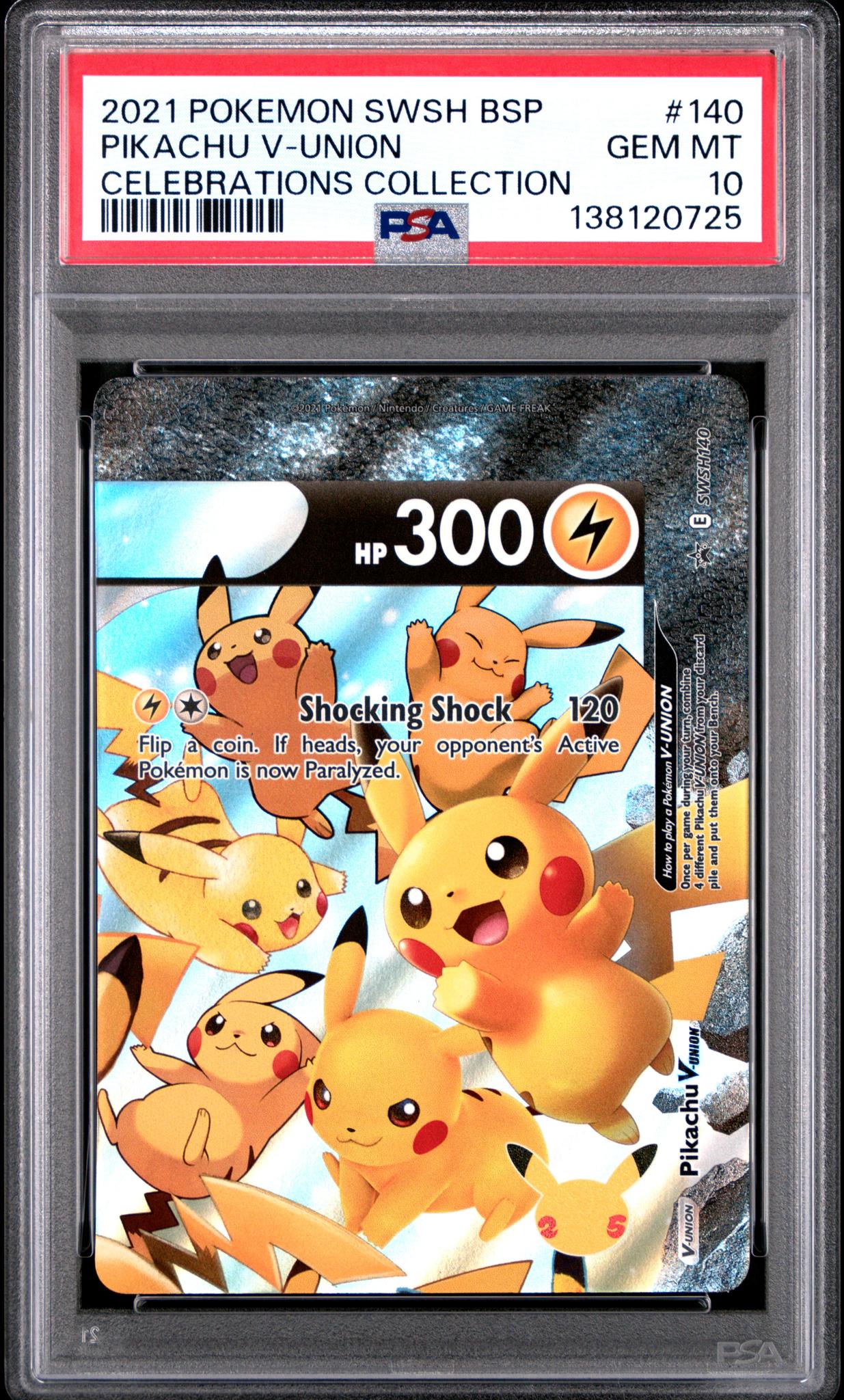 2021 Pokemon Sword and Shield Black Star Promo Celebrations Collection Pikachu V Union #SWSH140 PSA 10