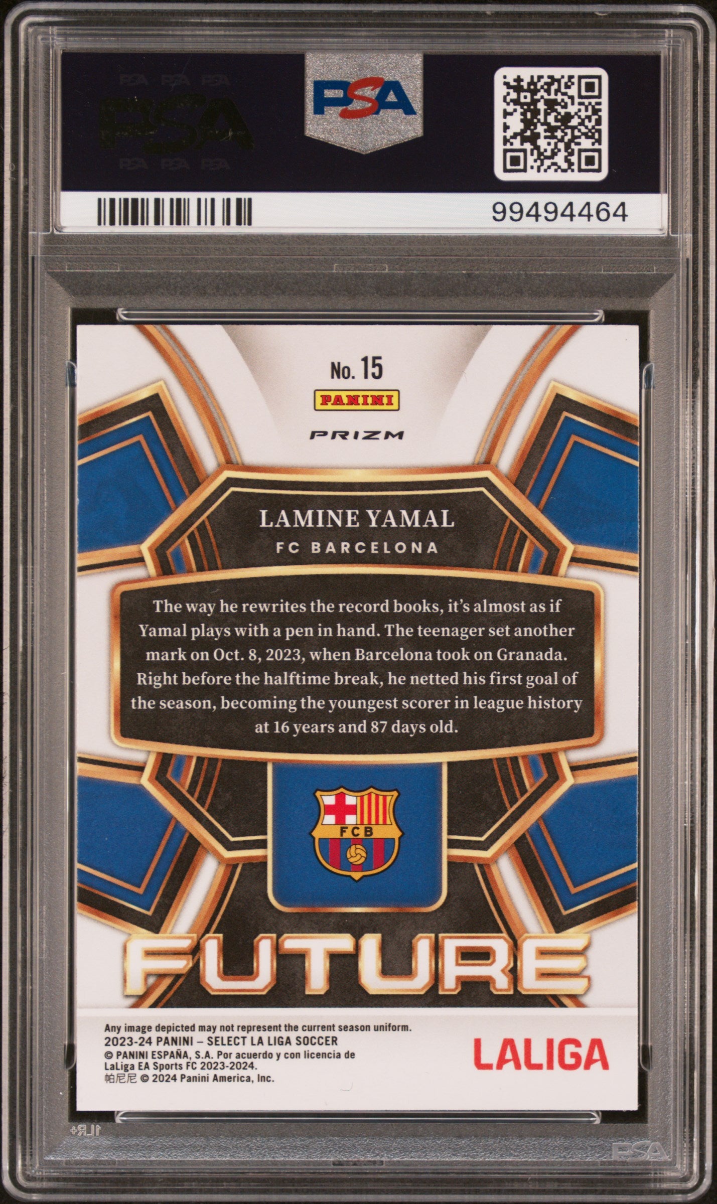 2023 Panini Select La Liga Future Lamine Yamal #15 PSA 8