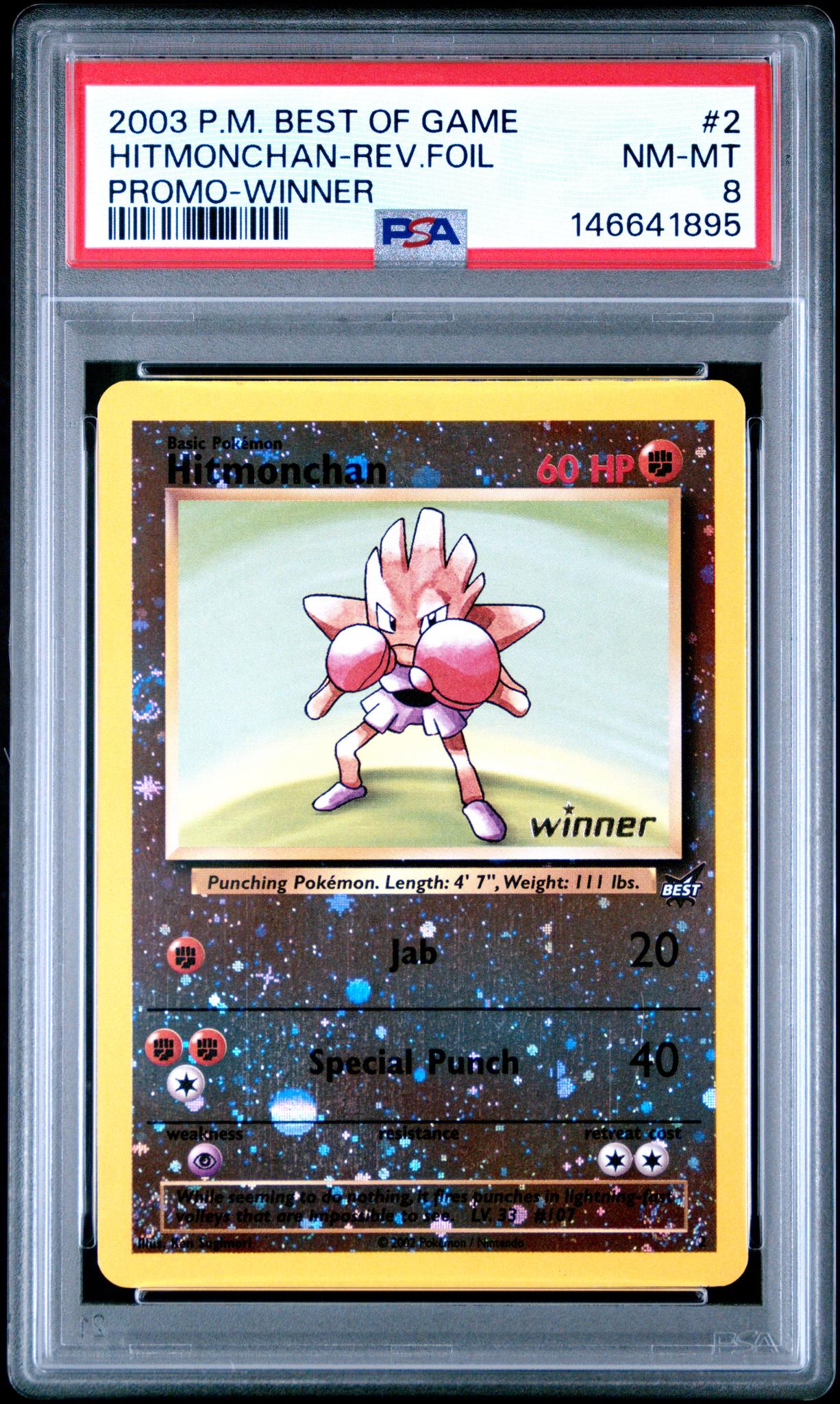 1999 Pokemon Best of Game Promo Reverse Holo Winner Hitmonchan #2 PSA 8