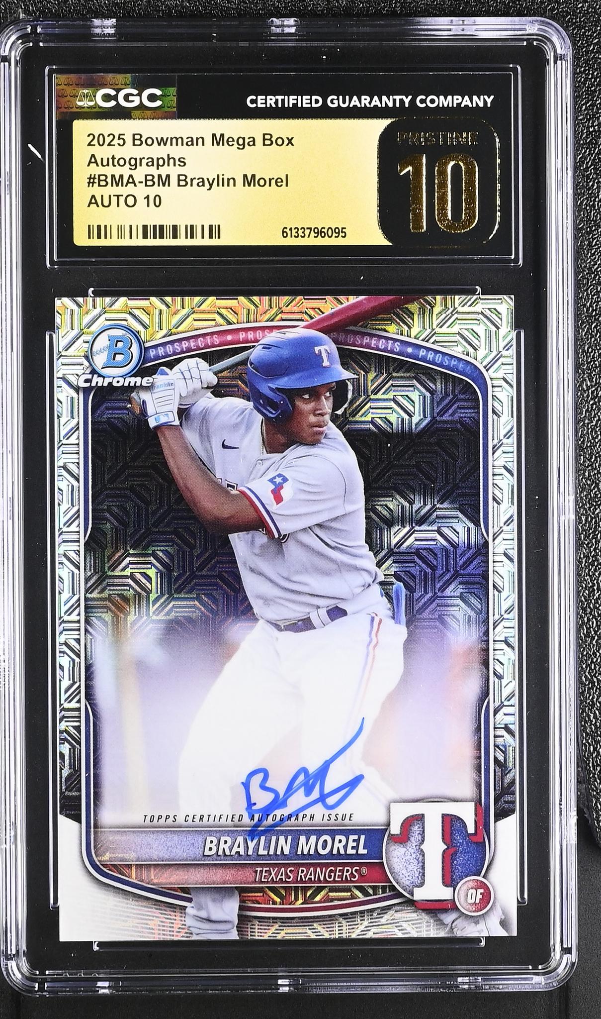2025 Bowman Chrome #BMA-BM Braylin Morel Mega Box Autographs Auto CGC 10