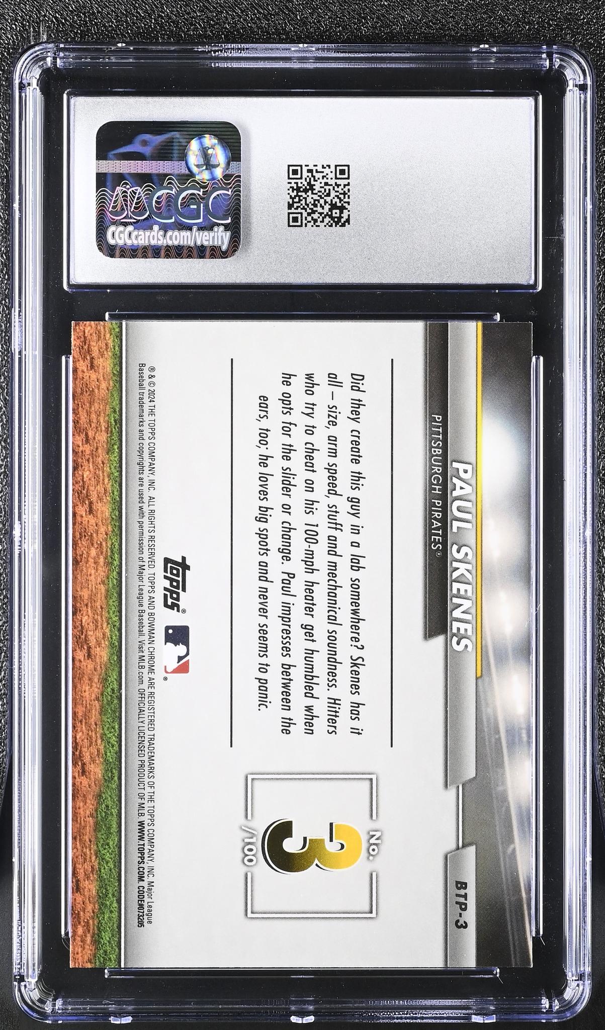 2024 Bowman #BTP-3 Paul Skenes Scouts Top 100 /100 CGC 10