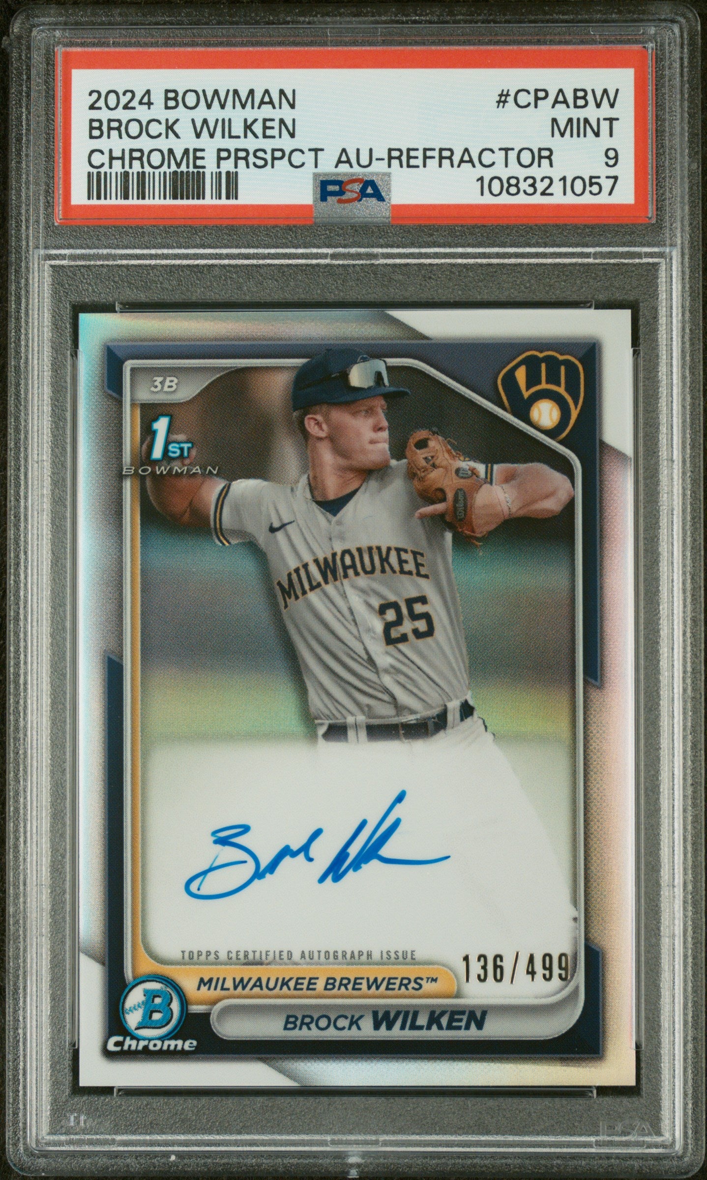 2024 Bowman Chrome Prospect Autograph Refractor Brock Wilken #CPABW /499 PSA 9