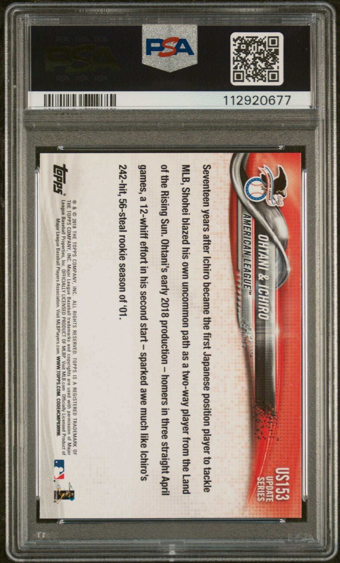 2018 Topps Update Shohei Ohtani Ichiro #US153 PSA 9