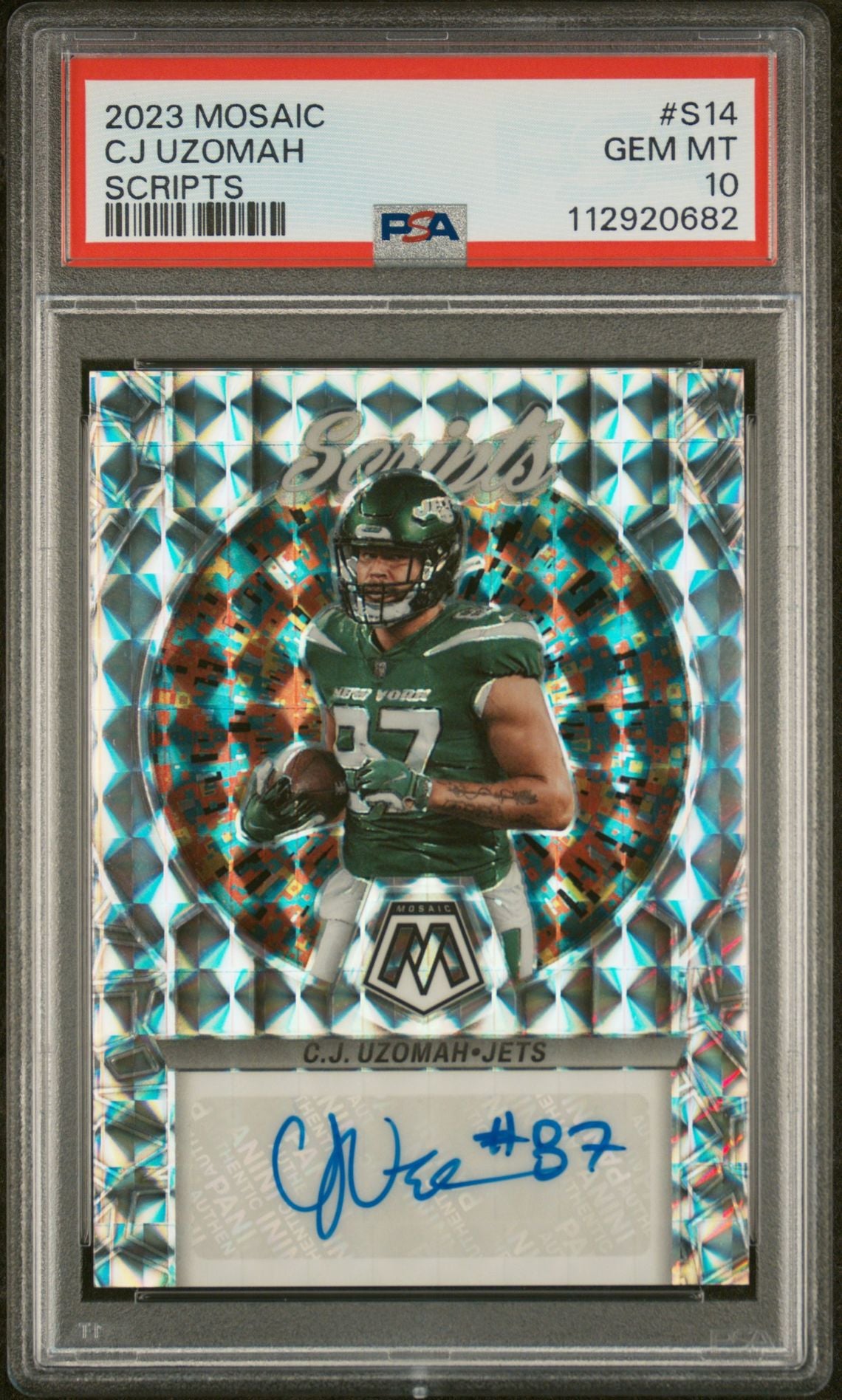 2023 Panini Mosaic Scripts CJ Uzomah #S14 Auto PSA 10