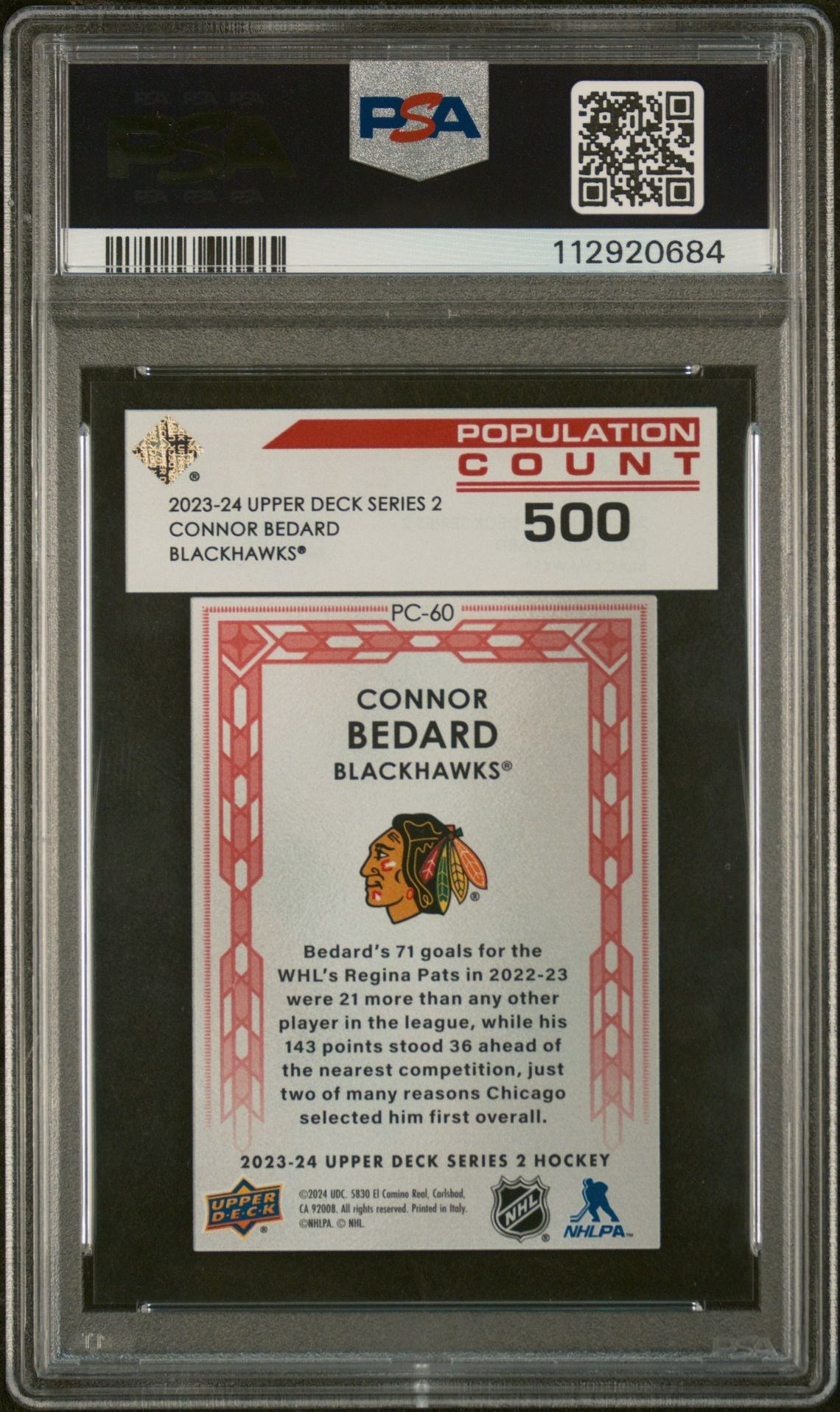 2023 Upper Deck Population Count Connor Bedard #PC60 PSA 8