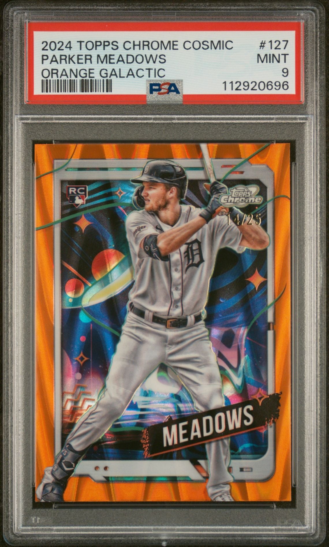 2024 Topps Chrome Cosmic Orange Galactic Parker Meadows #127 RC /25 PSA 9