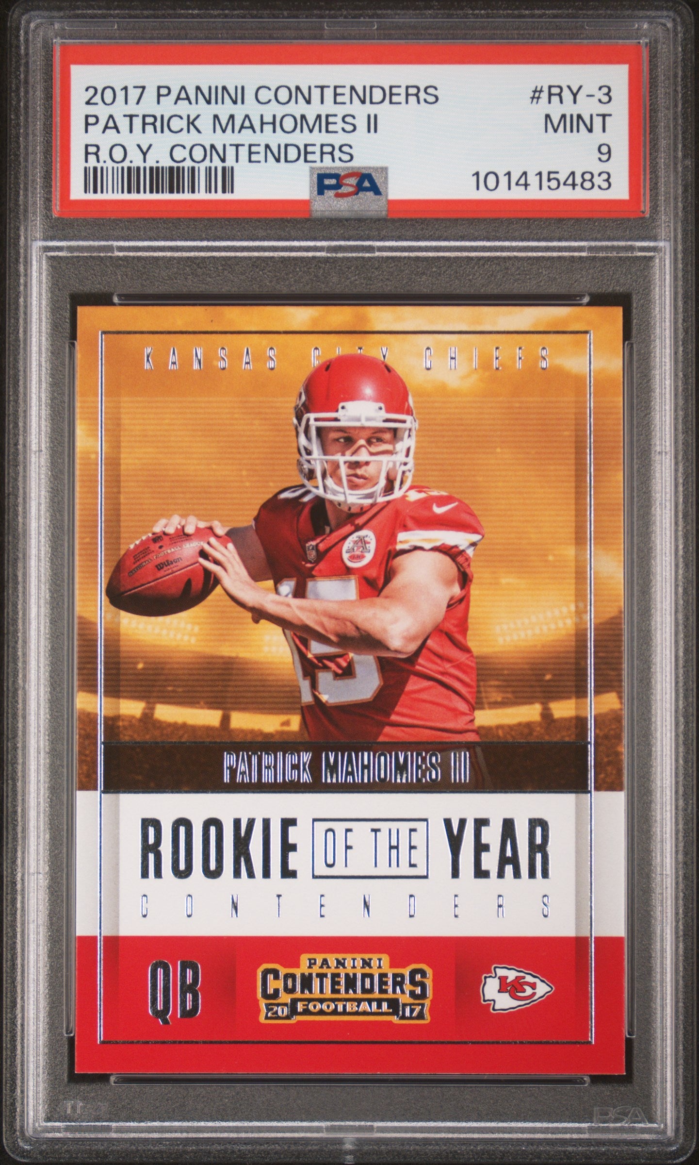 2017 Panini Contenders Rookie of the Year Contenders Patrick Mahomes II #RY3 PSA 9
