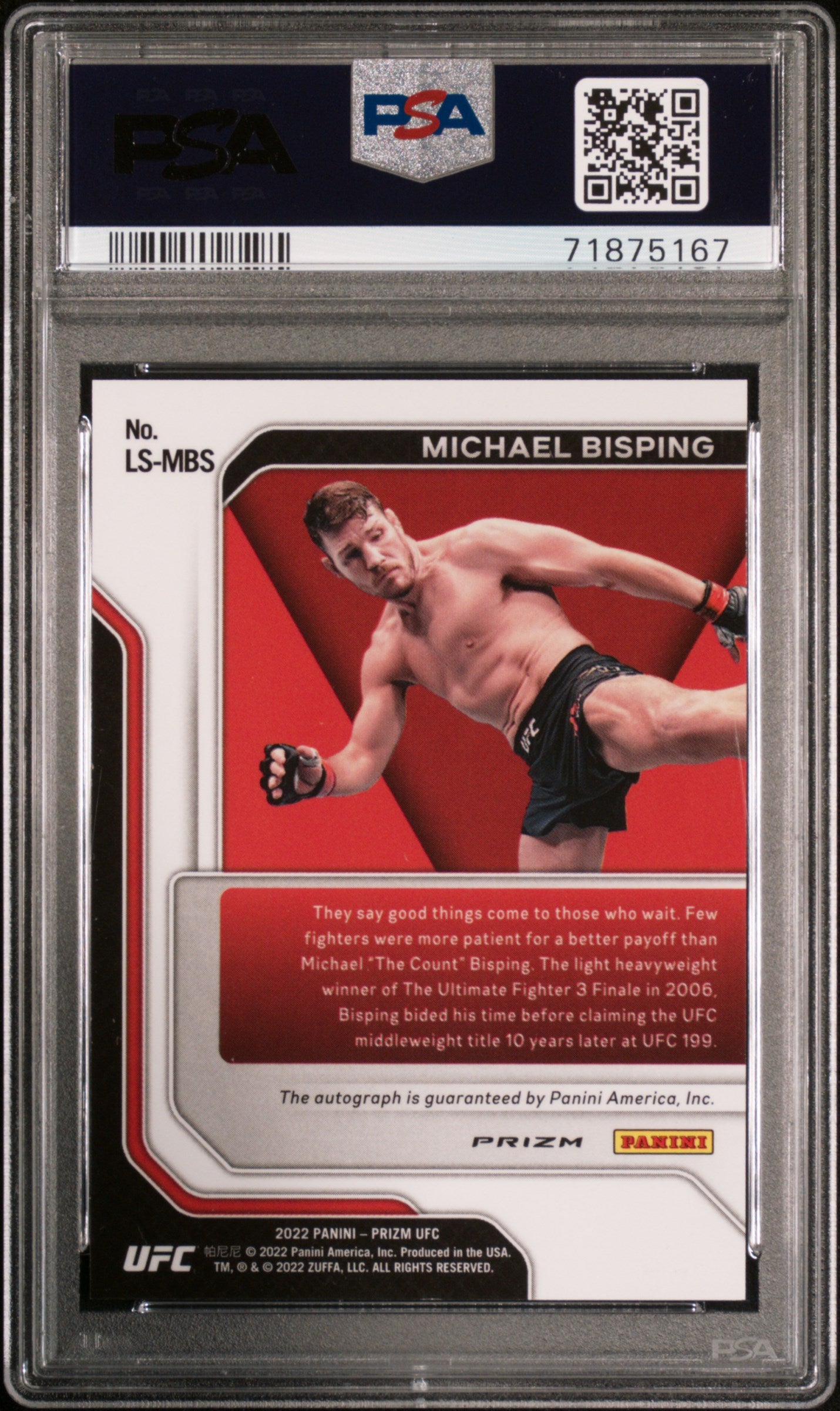 2022 Panini Prizm UFC Legendary Signatures Green Prizm Michael Bisping #LSMBS PSA 10