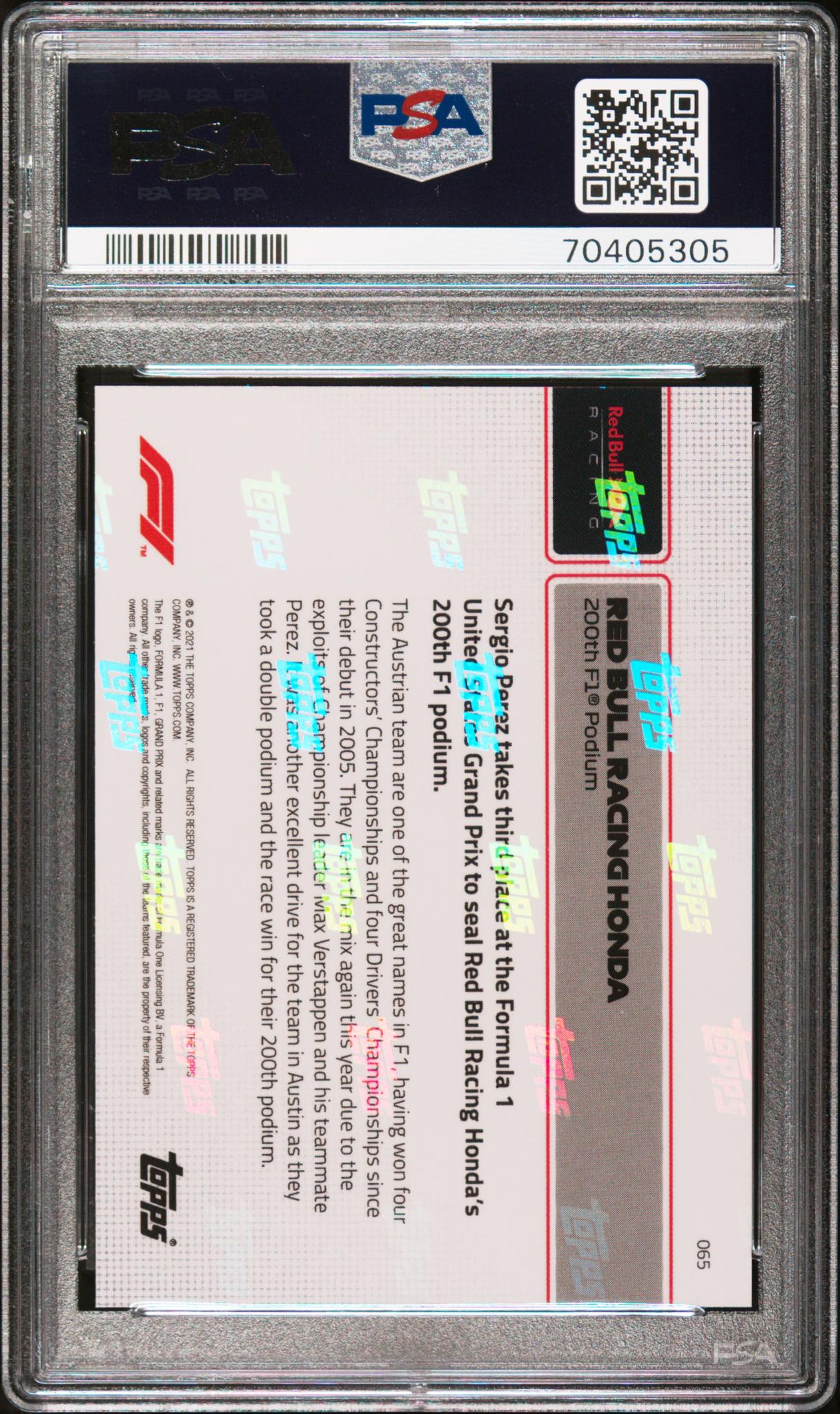 2021 Topps Now Formula 1 Red Bull Racing Honda #65 PSA 10