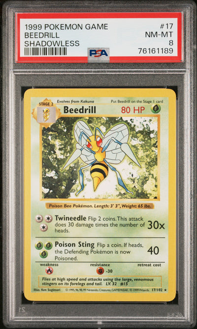 Pokémon Base Set Beedrill #17 Shadowless PSA 8