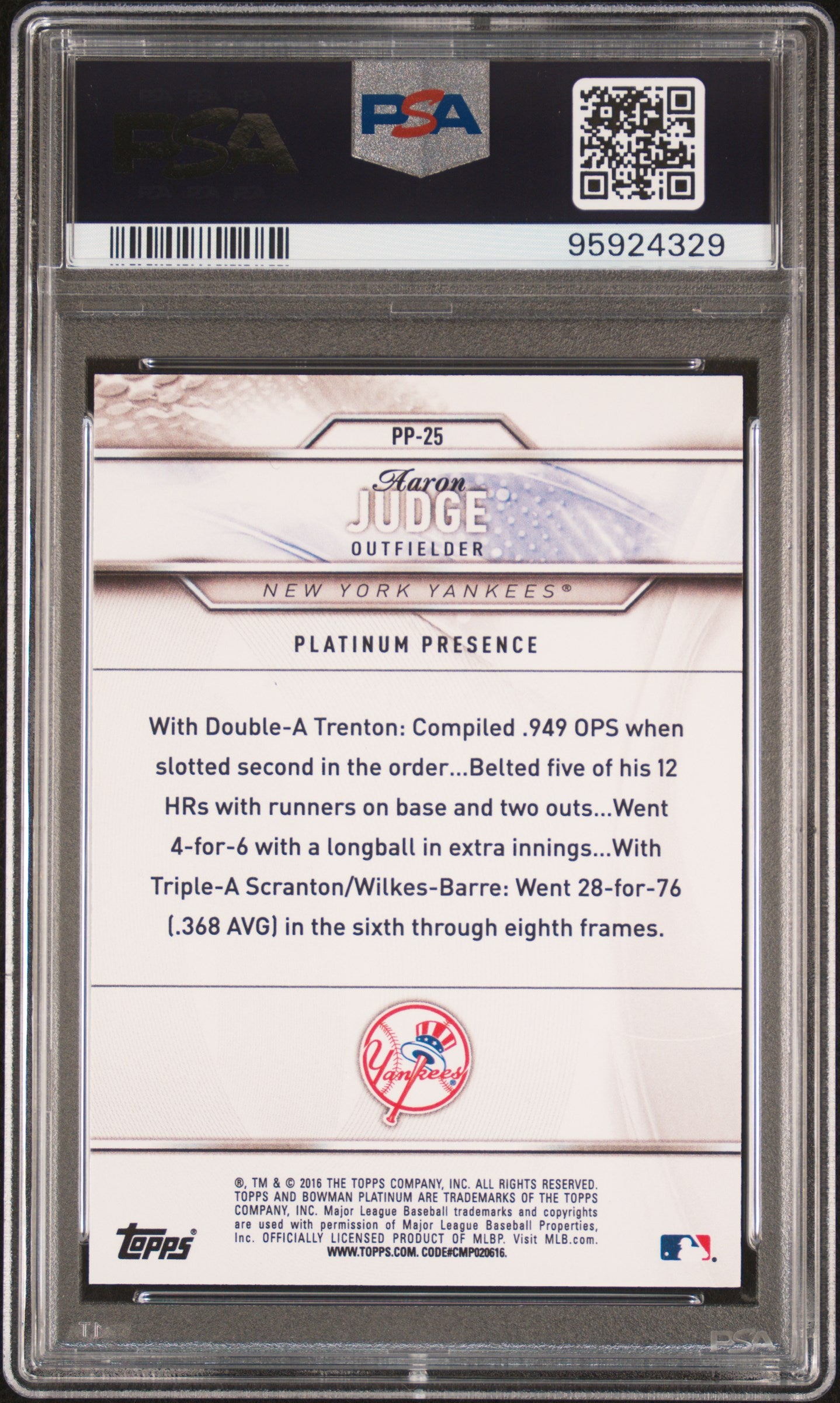 2016 Bowman Platinum Platinum Presence Aaron Judge #PP-25 PSA 10