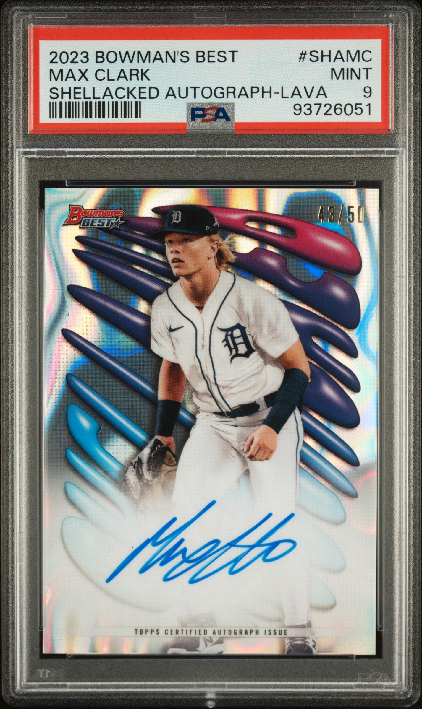 2023 Bowman's Best Shellacked Autographs Shellacked Autograph-Lava Max Clark #SHAMC /50 PSA 9