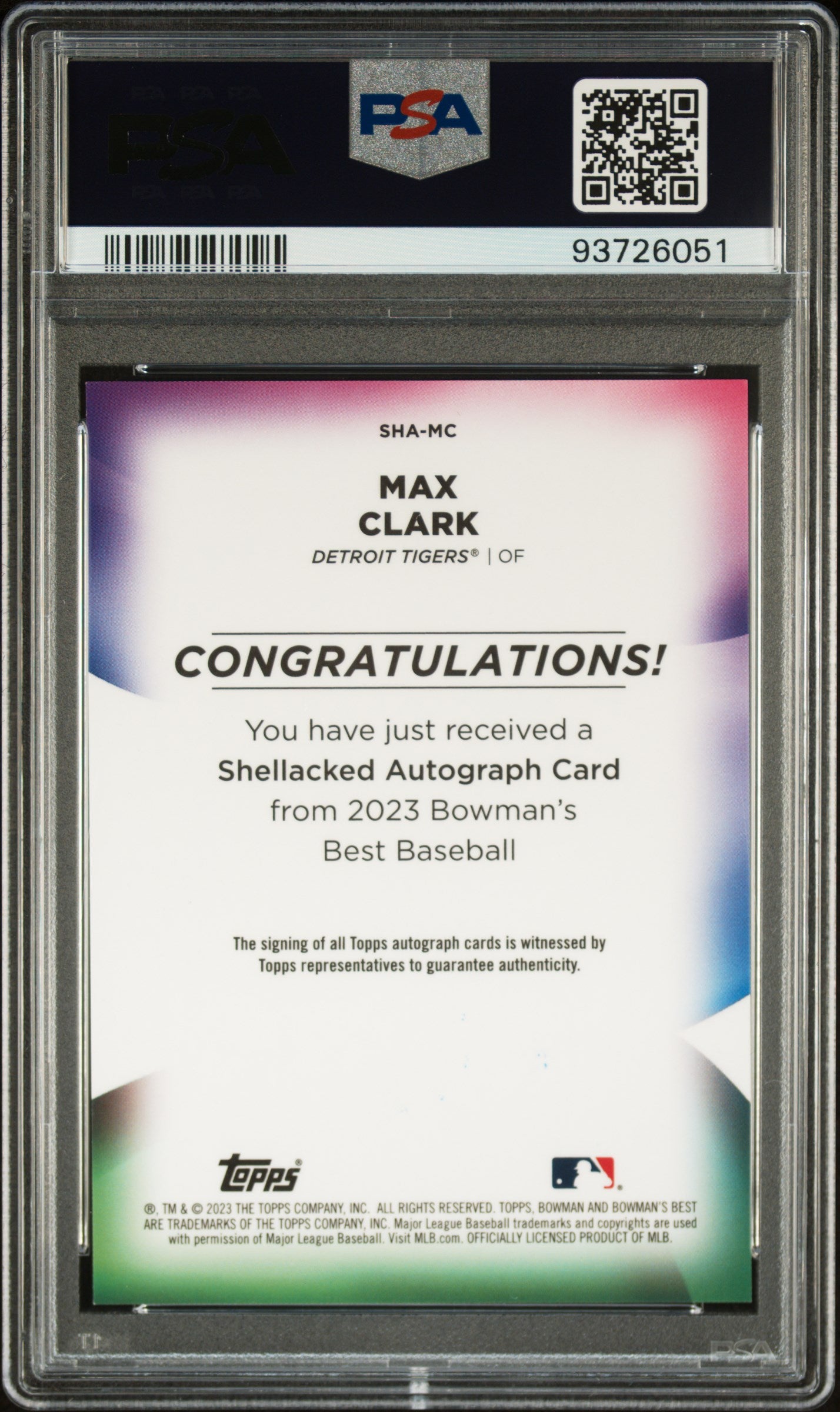 2023 Bowman's Best Shellacked Autographs Shellacked Autograph-Lava Max Clark #SHAMC /50 PSA 9