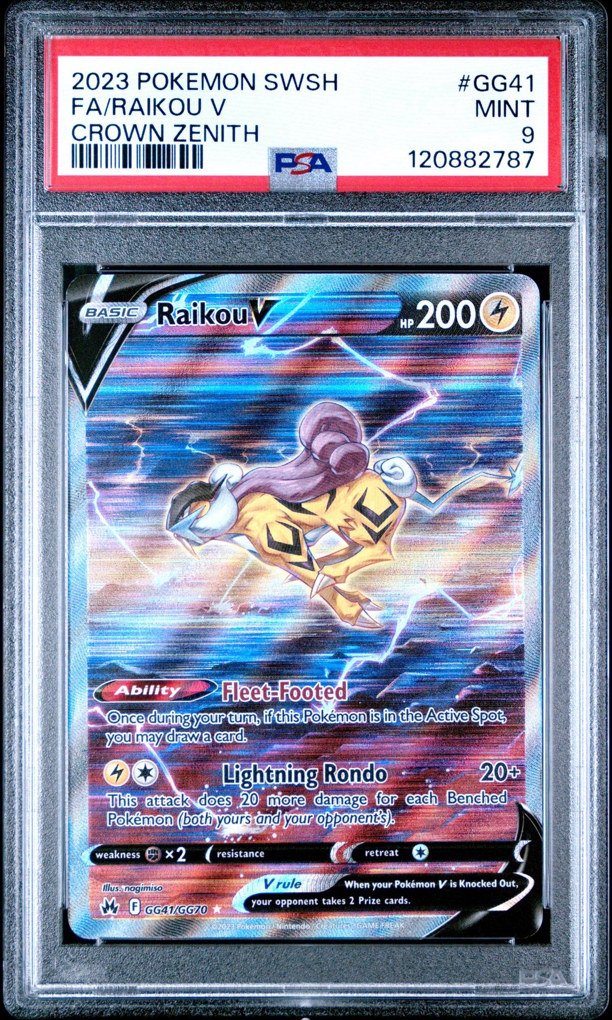 2023 Pokemon Sword and Shield Crown Zenith Raikou V #GG41 PSA 9
