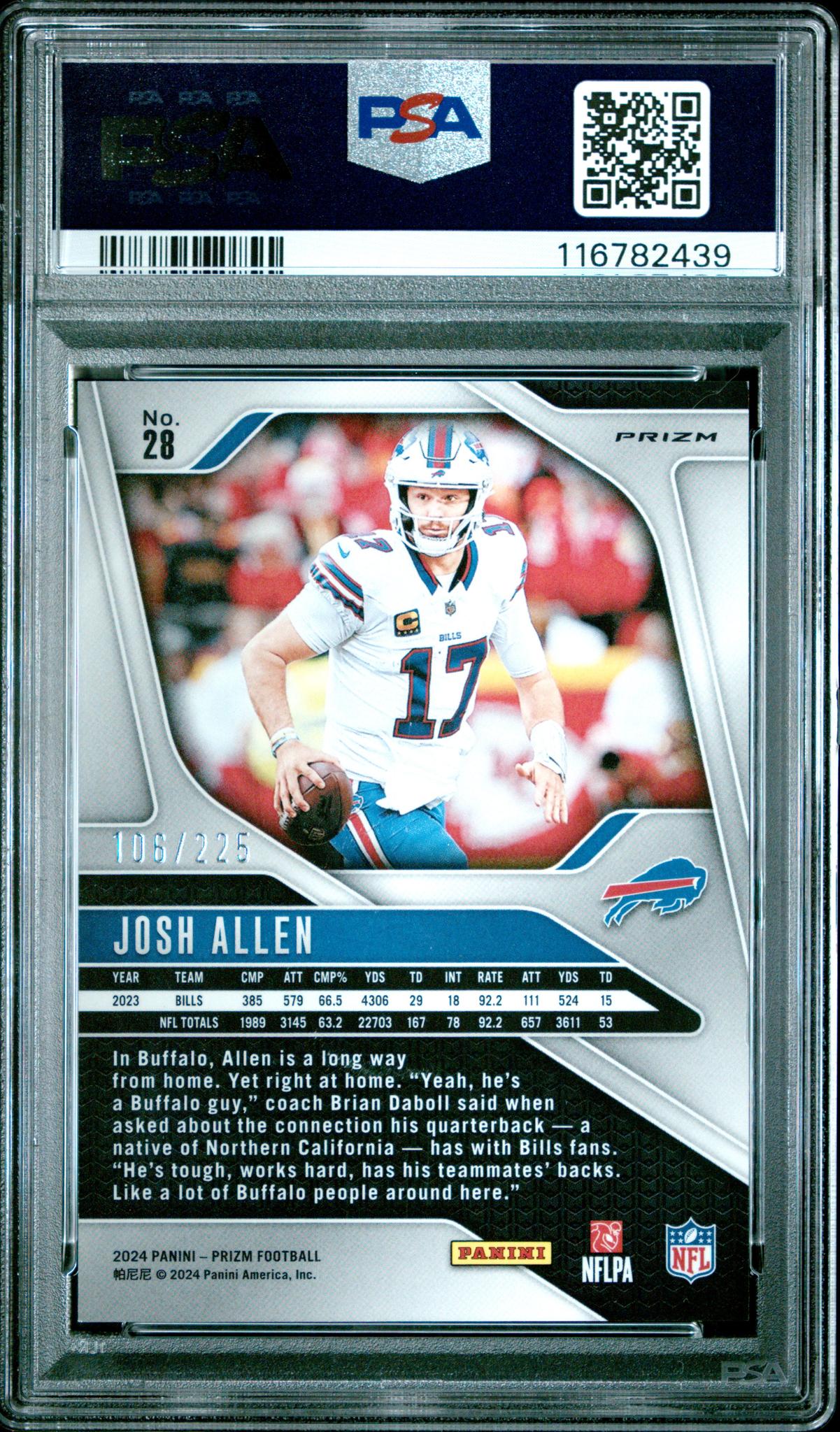 2024 Panini Prizm Purple Ice Josh Allen #28 /225 PSA 9