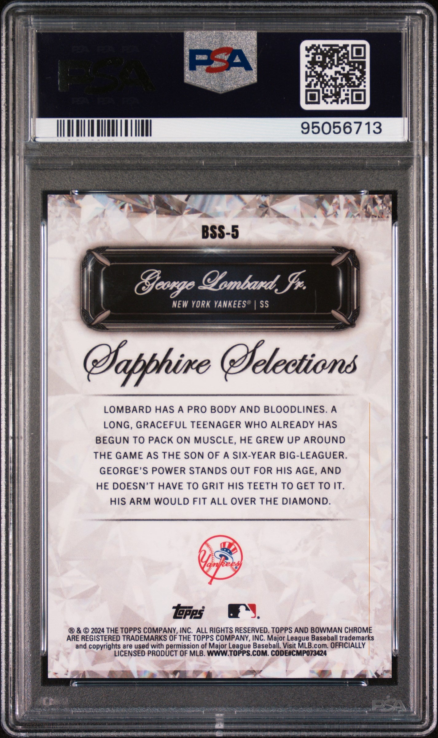 2024 Bowman Sapphire Gold Refractor George Lombard Jr. #BSS-5 /50 PSA 9