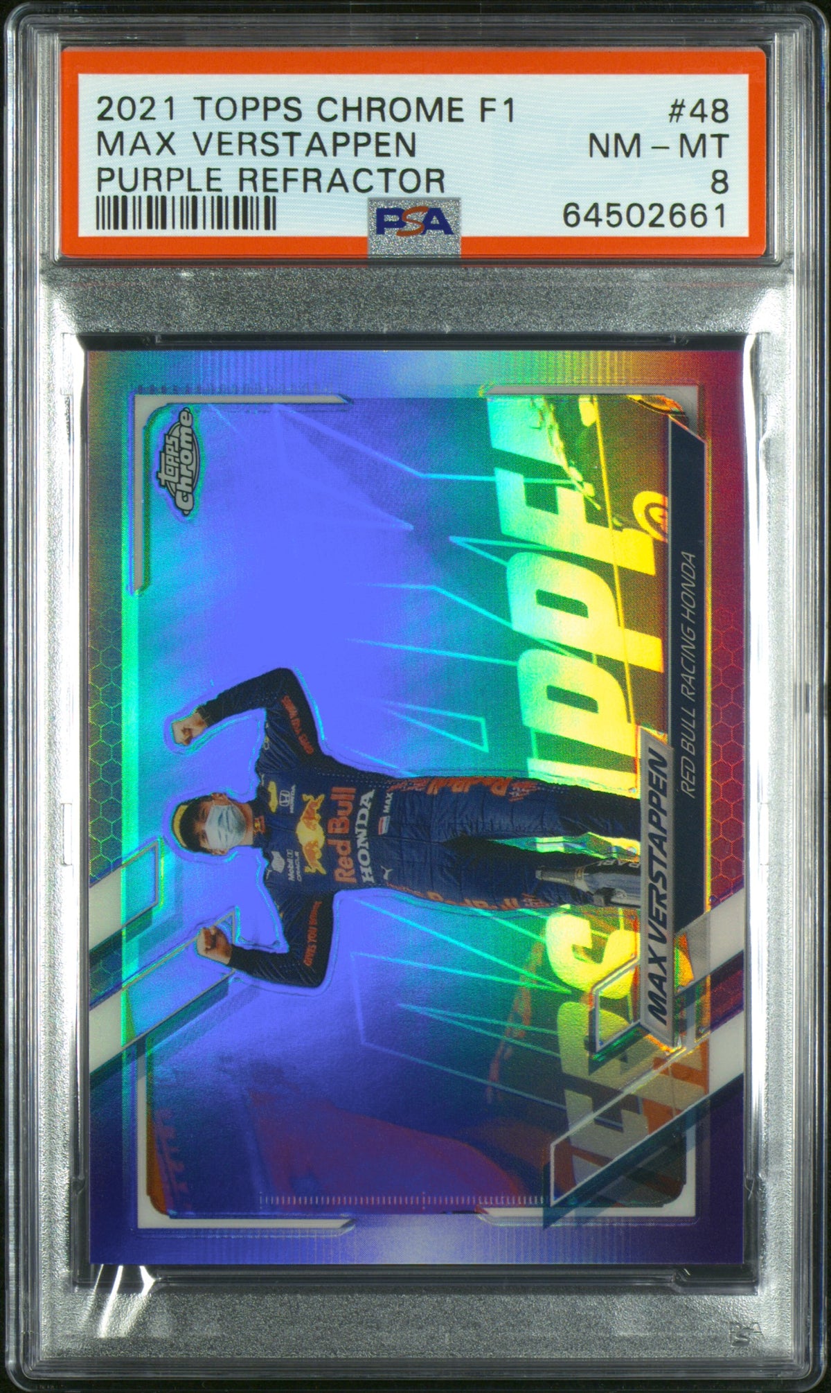 2021 Topps Chrome Formula 1 Purple Refractor Max Verstappen #48 /399 PSA 8