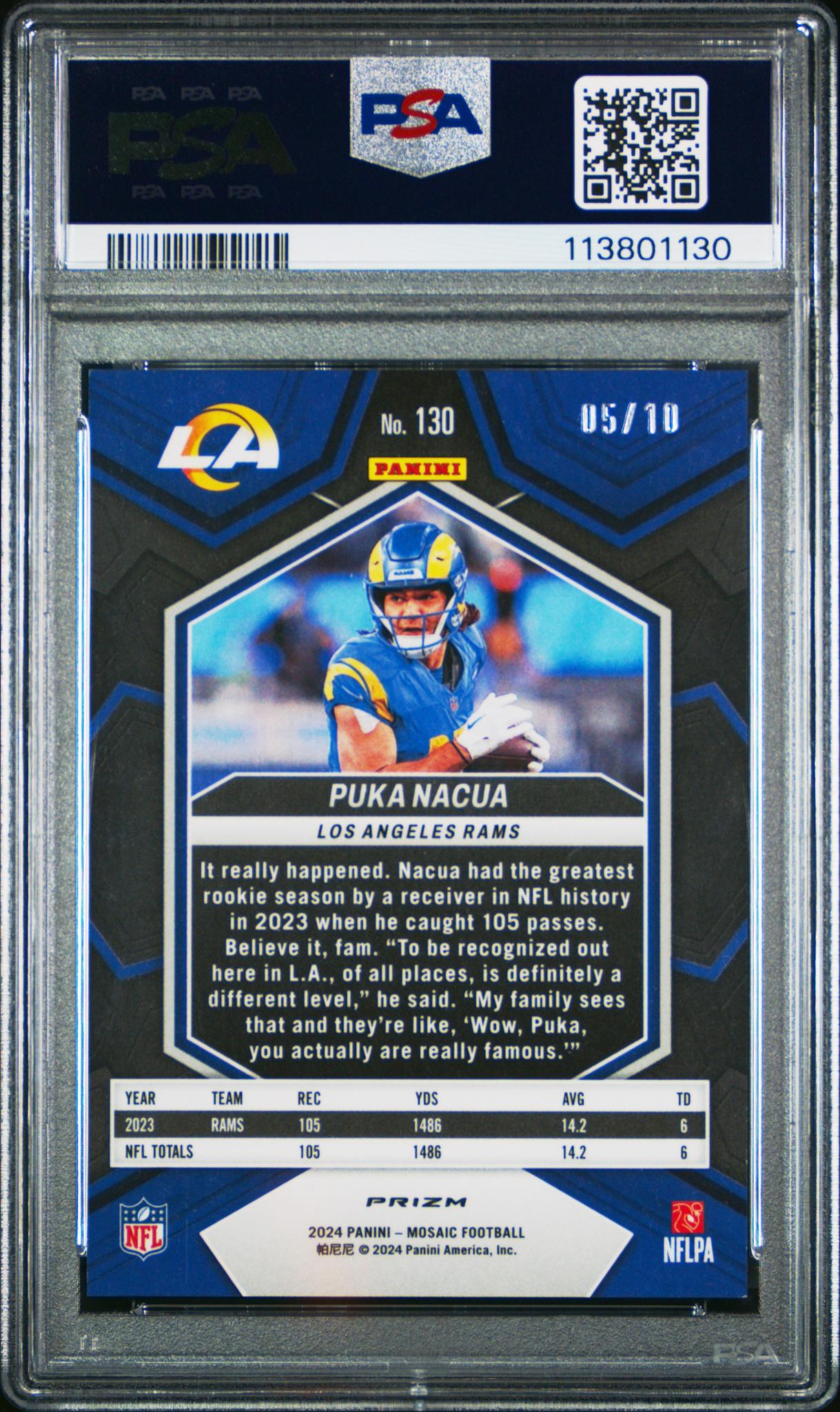 2024 Panini Mosaic Green Fluorescent Puka Nacua #130 /10 PSA 9