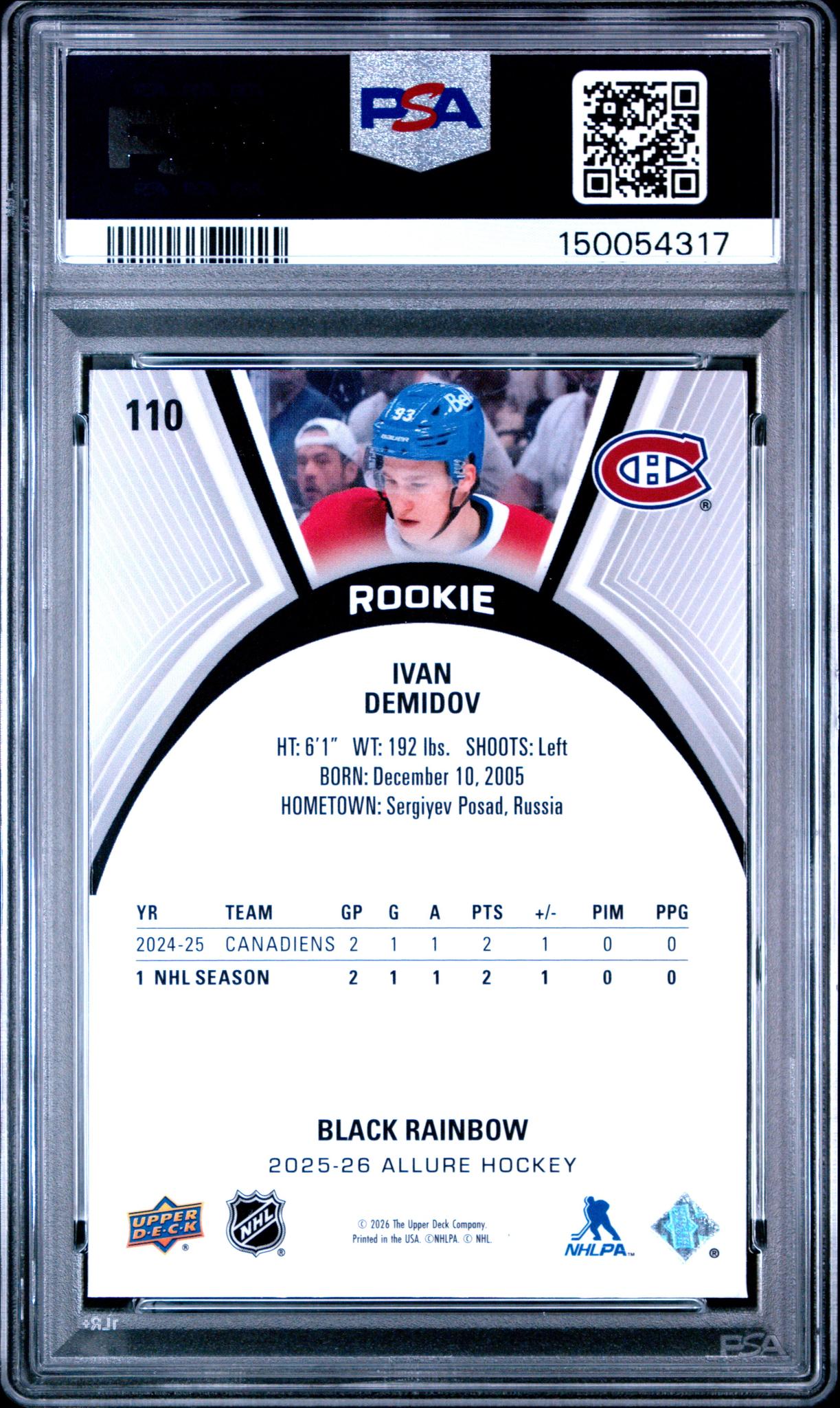 2025 Upper Deck Allure Black Rainbow Ivan Demidov #110 PSA 9