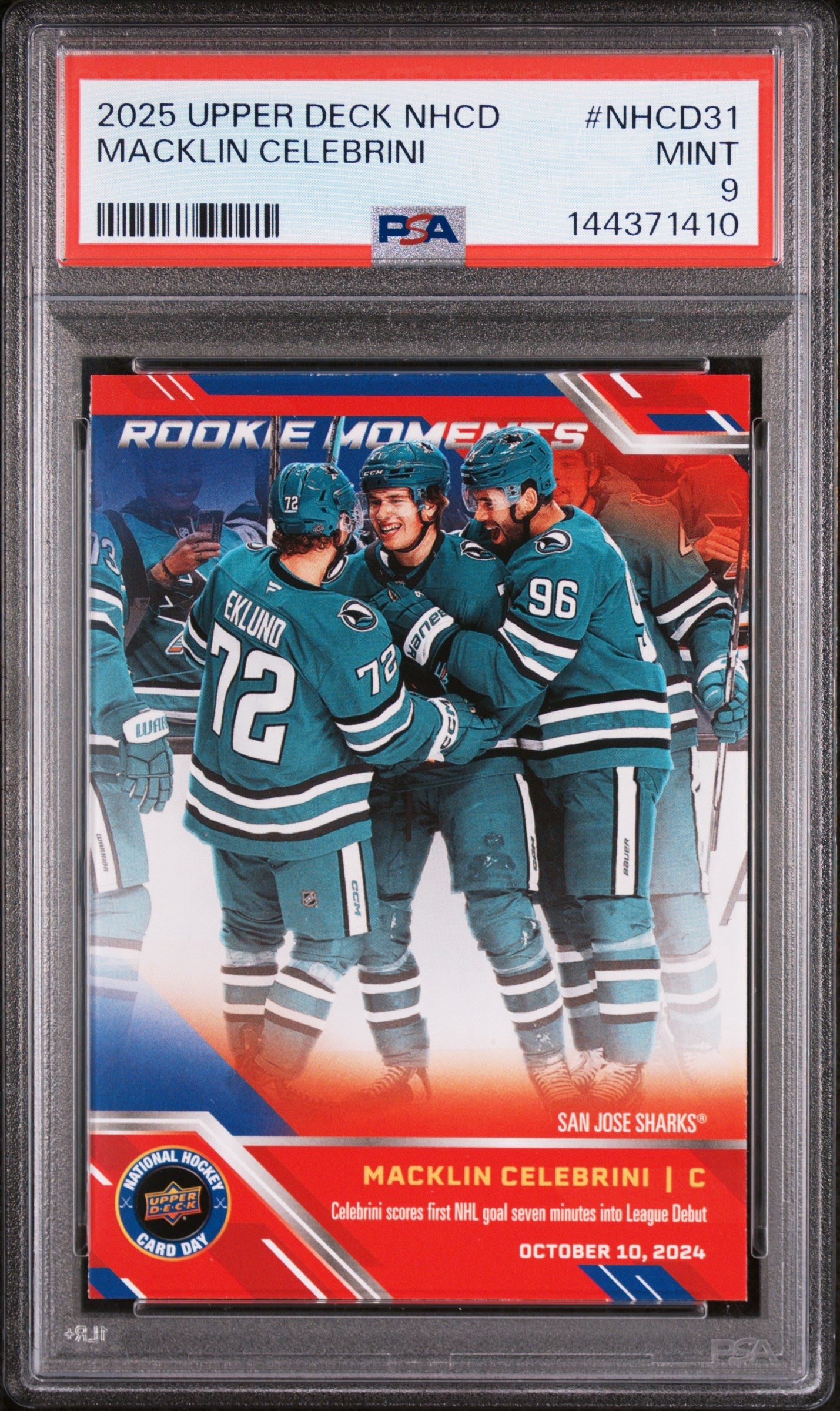 2025 Upper Deck National Hockey Card Day Macklin Celebrini #NHCD31 PSA 9