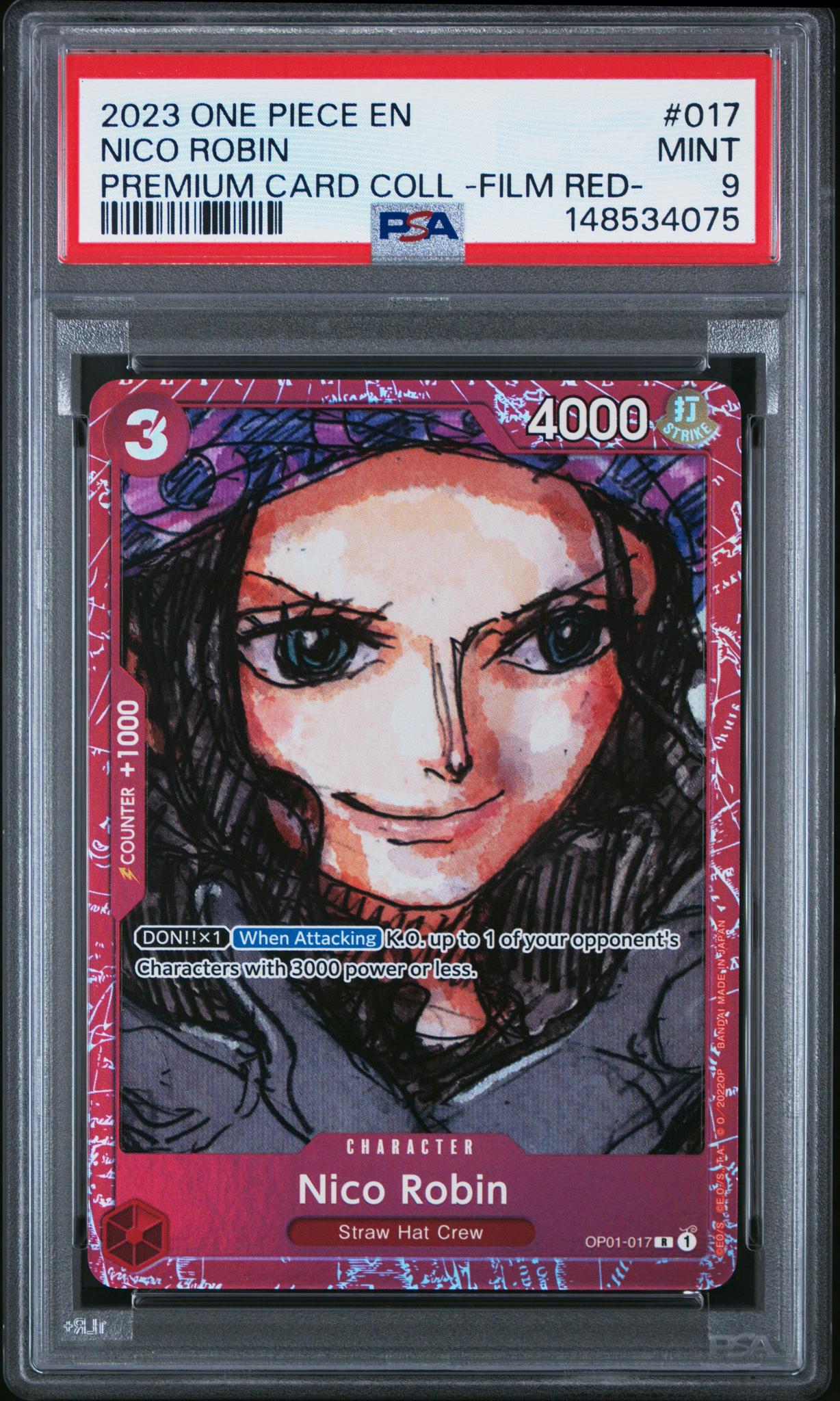 2023 Premium Collection Film Red (Foil) English Alt. Art Parallel Foil Nico Robin #OP01-017 PSA 9