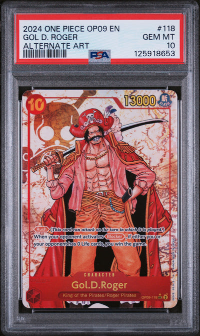 One Piece Card Game Gol D. Roger #118 Alternate Art OP09 EN PSA 10