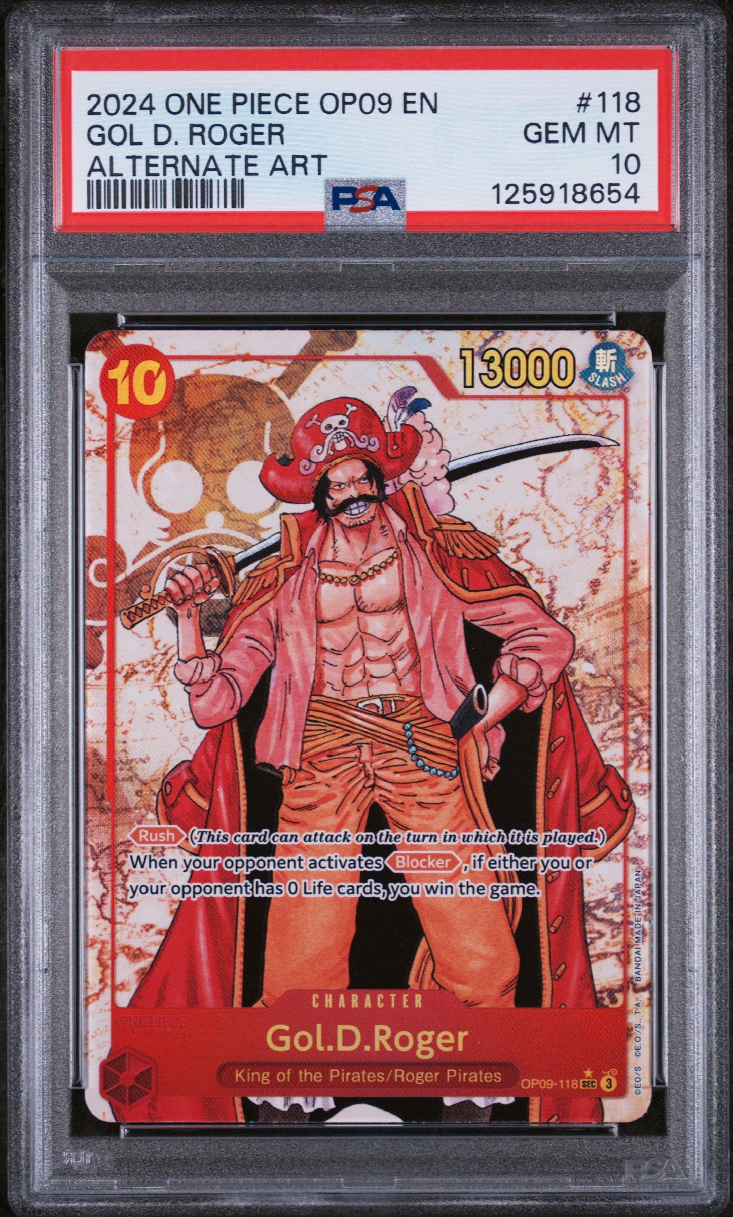 2024 One Piece Emperors In the New World Alternate Art Gol D. Roger #OP09-118 PSA 10