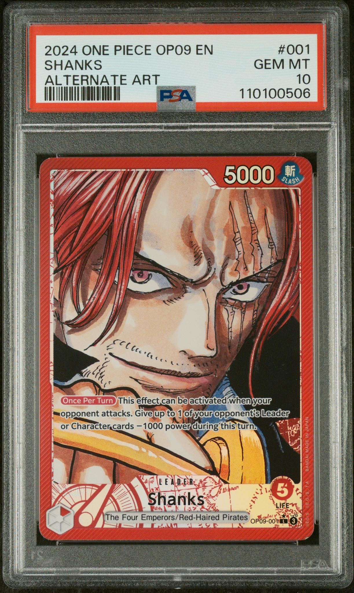 2024 One Piece Emperors In the New World Alternate Art Shanks #OP09-001 PSA 10